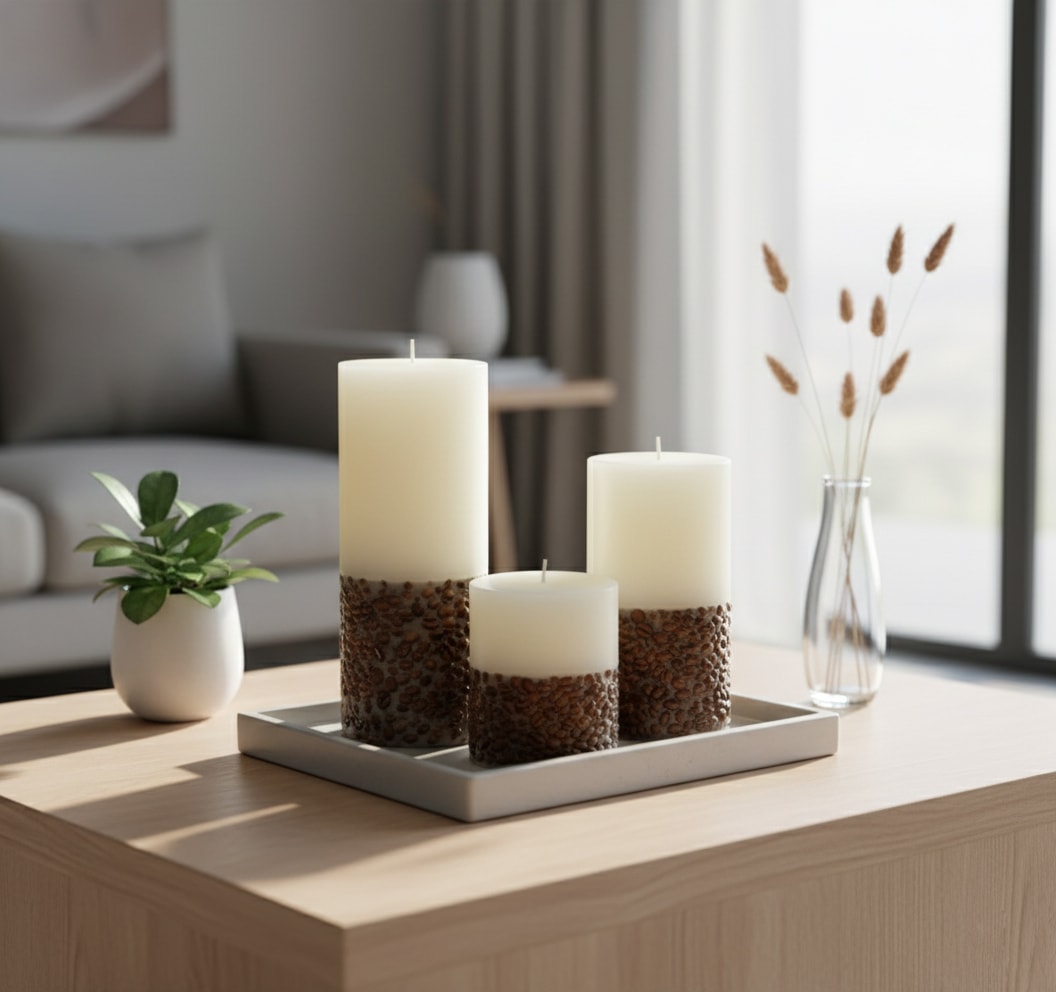 KAHVE TANECİKLİ BATON MUM 3 LÜ SET
