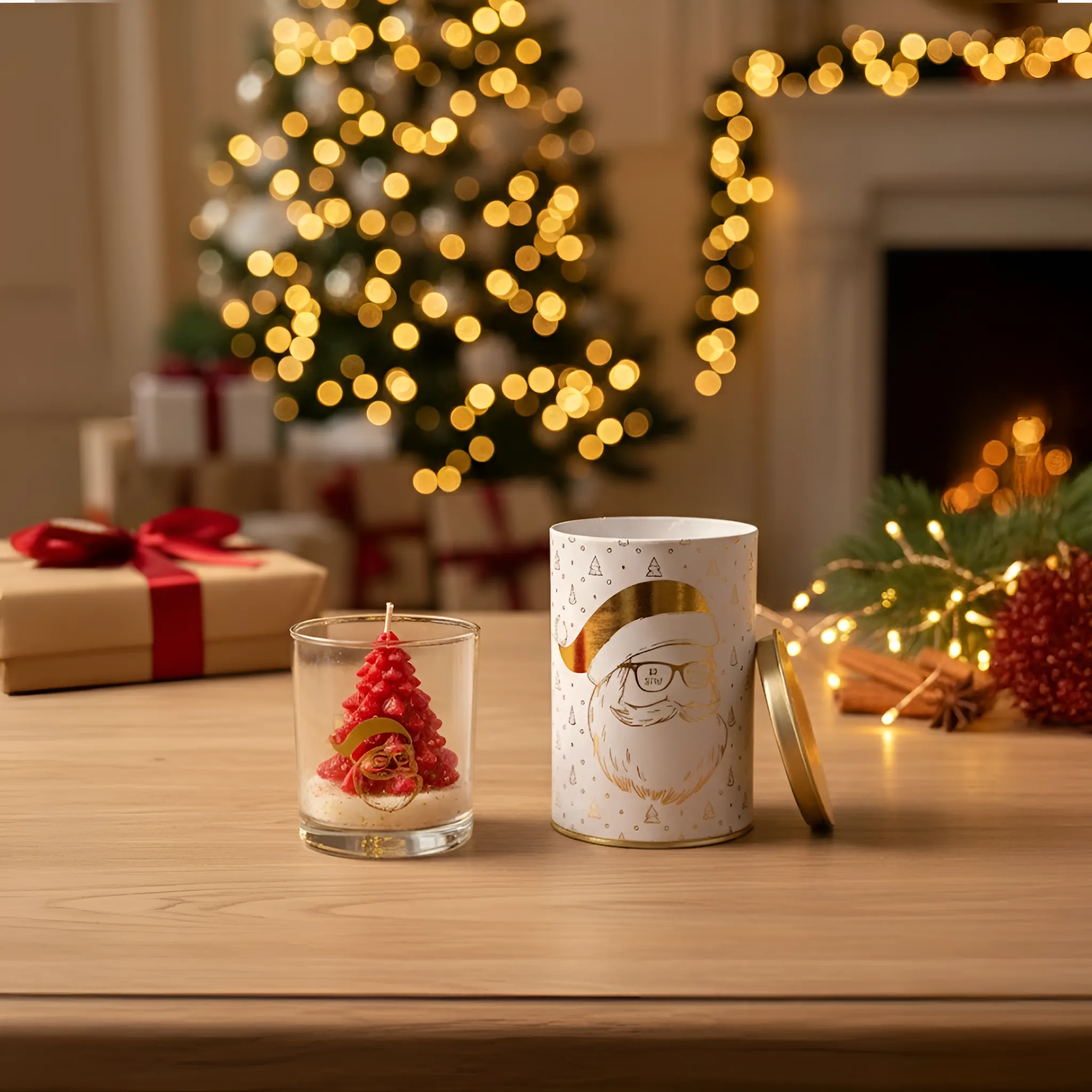 Yılbaşı Ağacı Kokulu Mum – Teneke Kutulu Set - Sandal Ağacı Kokulu