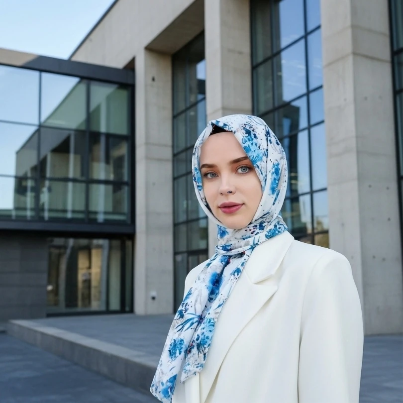 Mavi Çiçek Desenli Şal