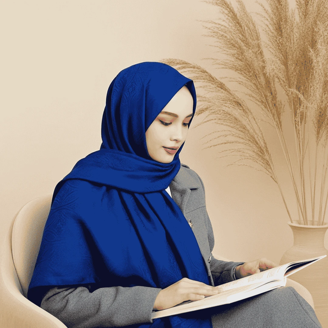 Çiçek Jakarli Lacivert Şal