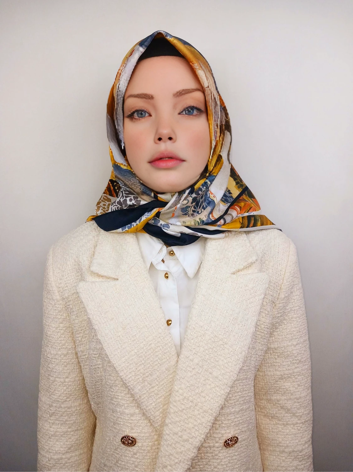 Sarı Desenli İpek Şal