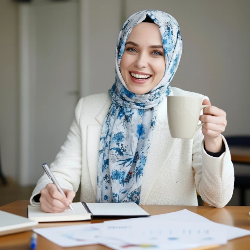 Mavi Çiçek Desenli Şal