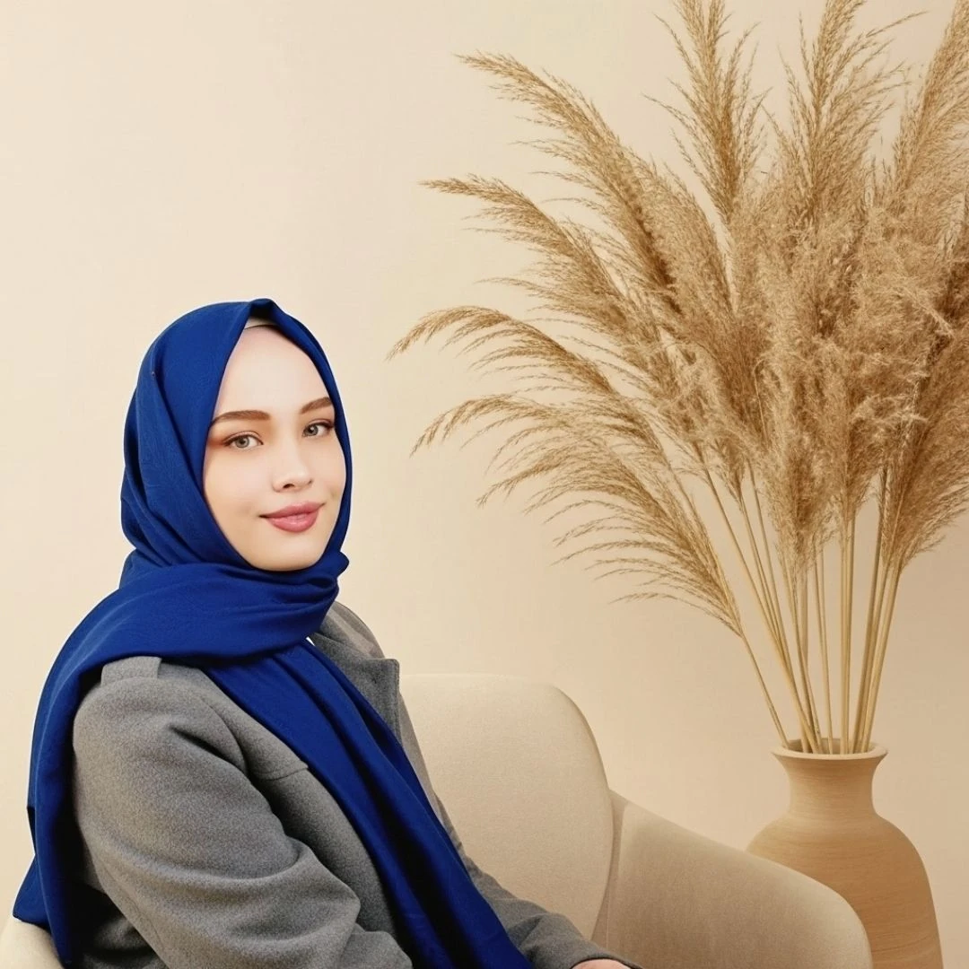 Çiçek Jakarli Lacivert Şal