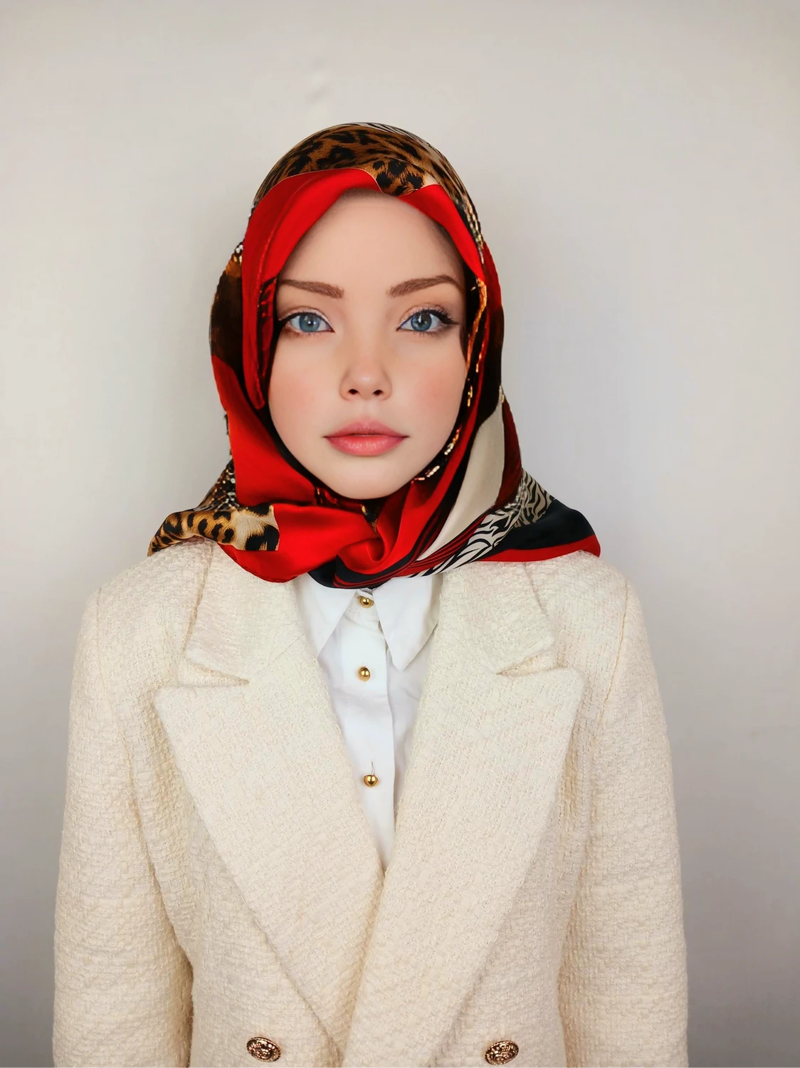 Kırmızı leopar İpek Eşarp