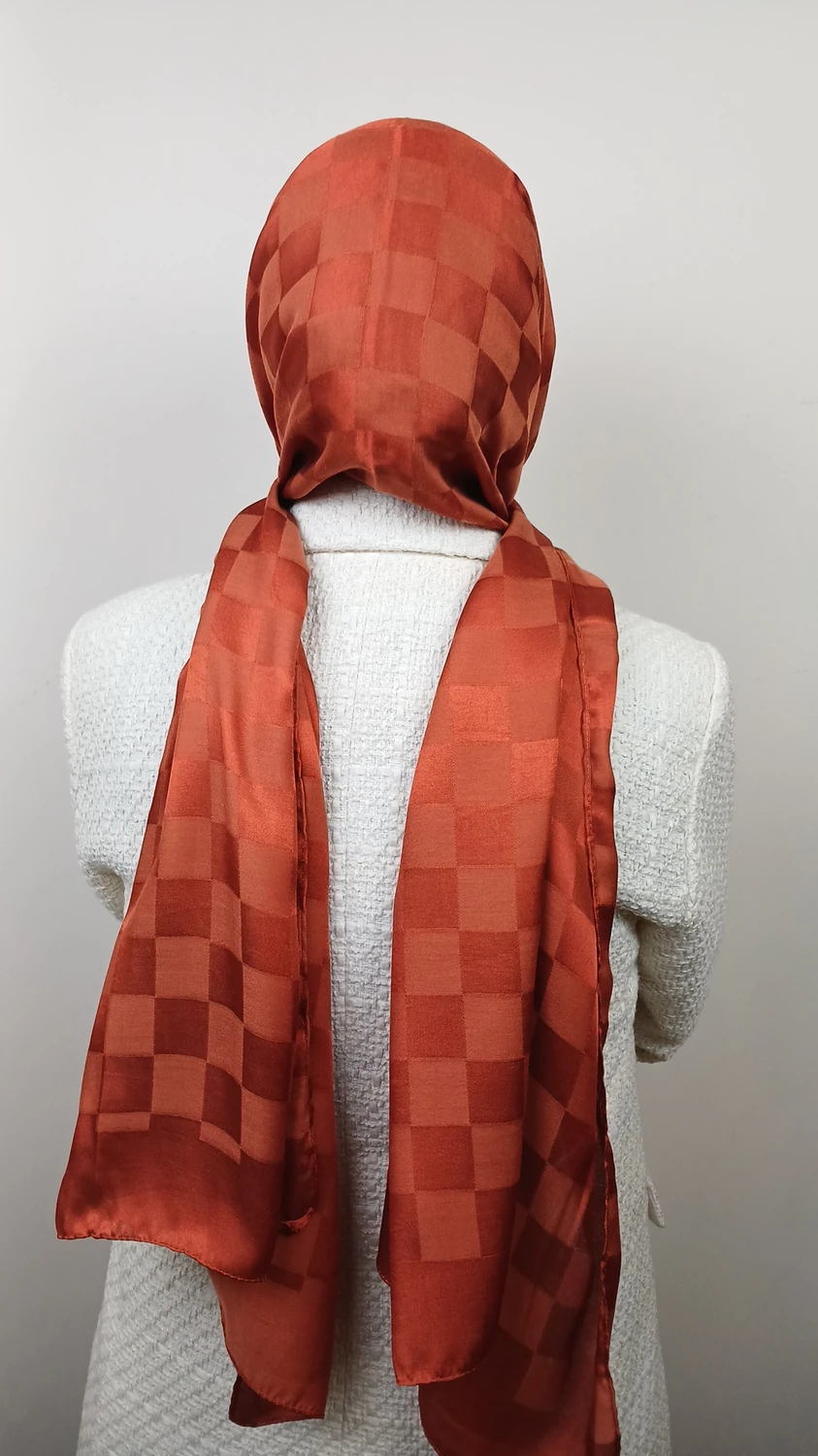 Kiremit Renkli Damalı Jakar Şal