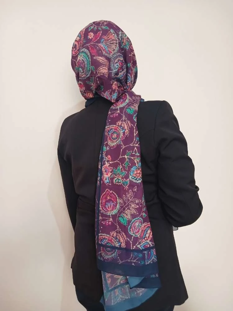 Premium Sentetik İpek Mor Şal