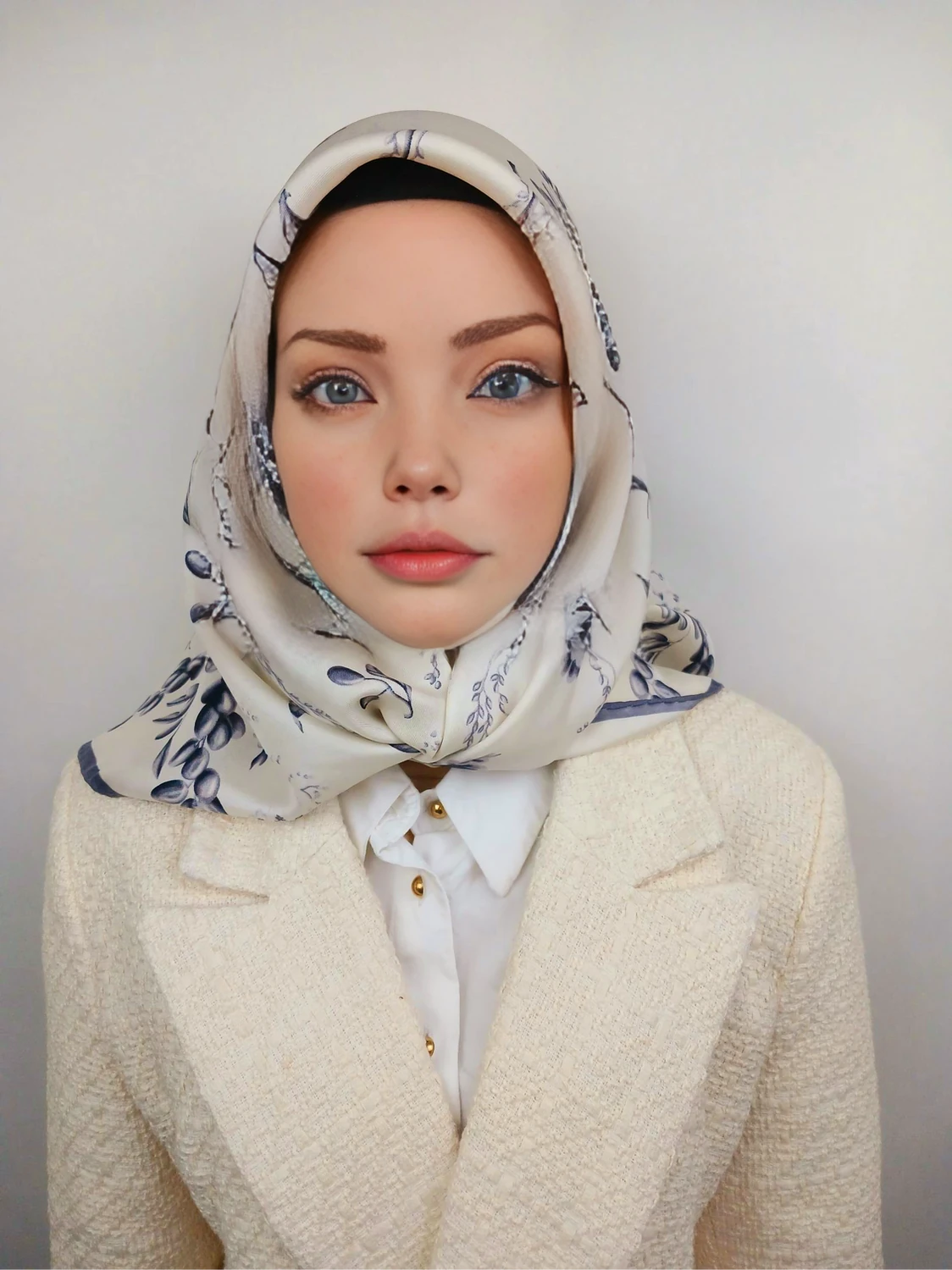 Turkuaz Çiçekli İpek Eşarp