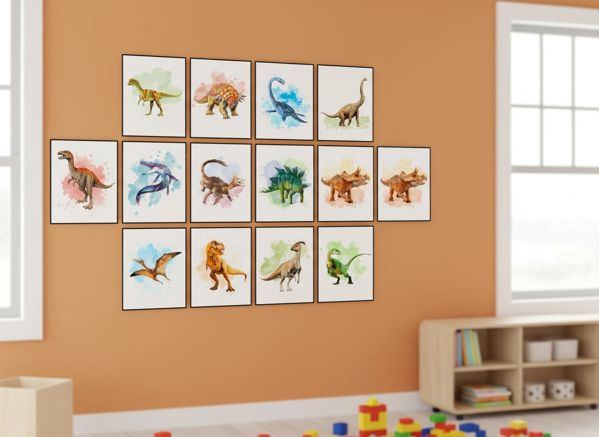 Mega Dinosaur Wall Art Poster Set - 12-Pack - T-Rex, Triceratops, Stegosaurus Prints - 8x10" Unframed Art for Kids Room & Nursery Decor)