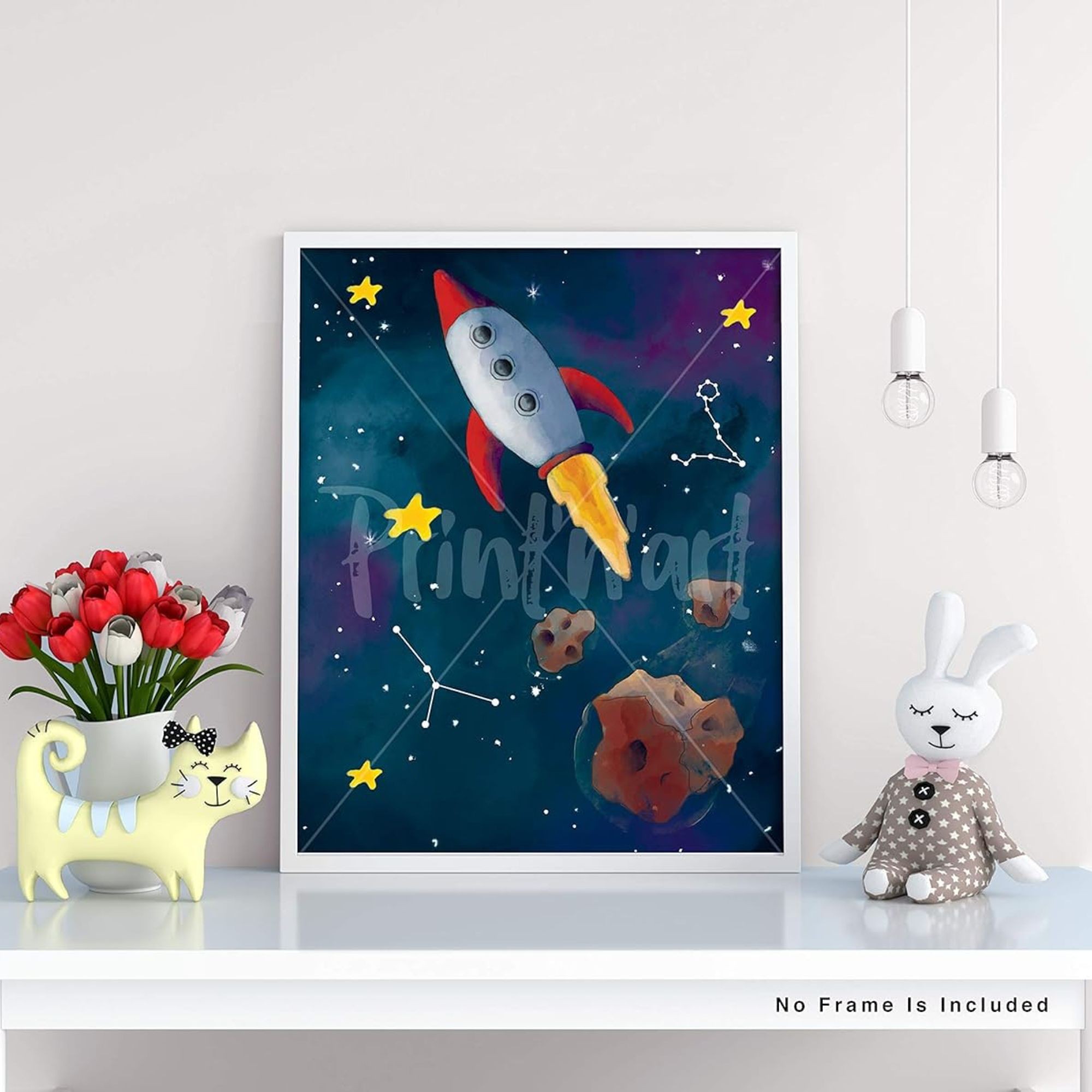 Outer Space Posters & Prints - 8x10 Inches UNFRAMED Set of 6 Universe Wall Art for Teen Boys Room and Girls Bedroom Decor - Earth, Sun, Moon, Saturn, Rocket, Stars, Astronout, Red Planet Prints Birthday Gifts for Kids Room and Nursery
