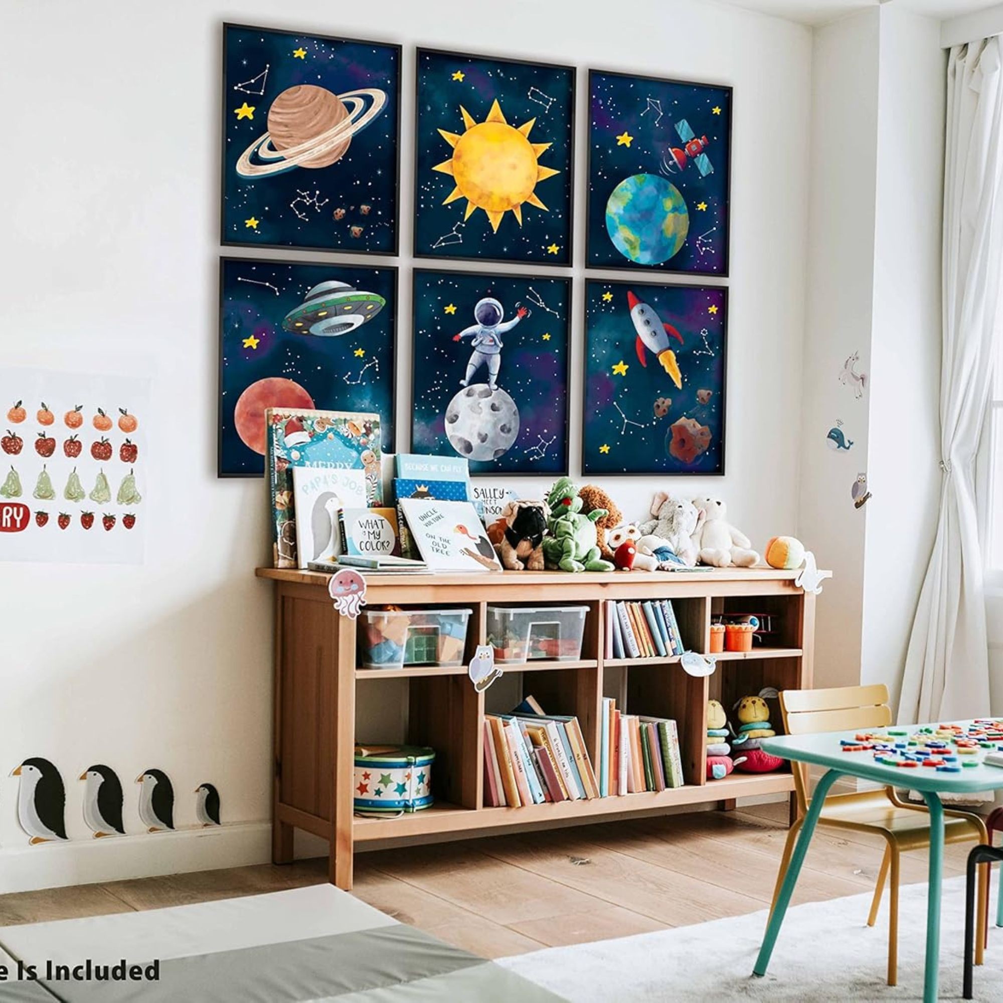 Outer Space Posters & Prints - 8x10 Inches UNFRAMED Set of 6 Universe Wall Art for Teen Boys Room and Girls Bedroom Decor - Earth, Sun, Moon, Saturn, Rocket, Stars, Astronout, Red Planet Prints Birthday Gifts for Kids Room and Nursery