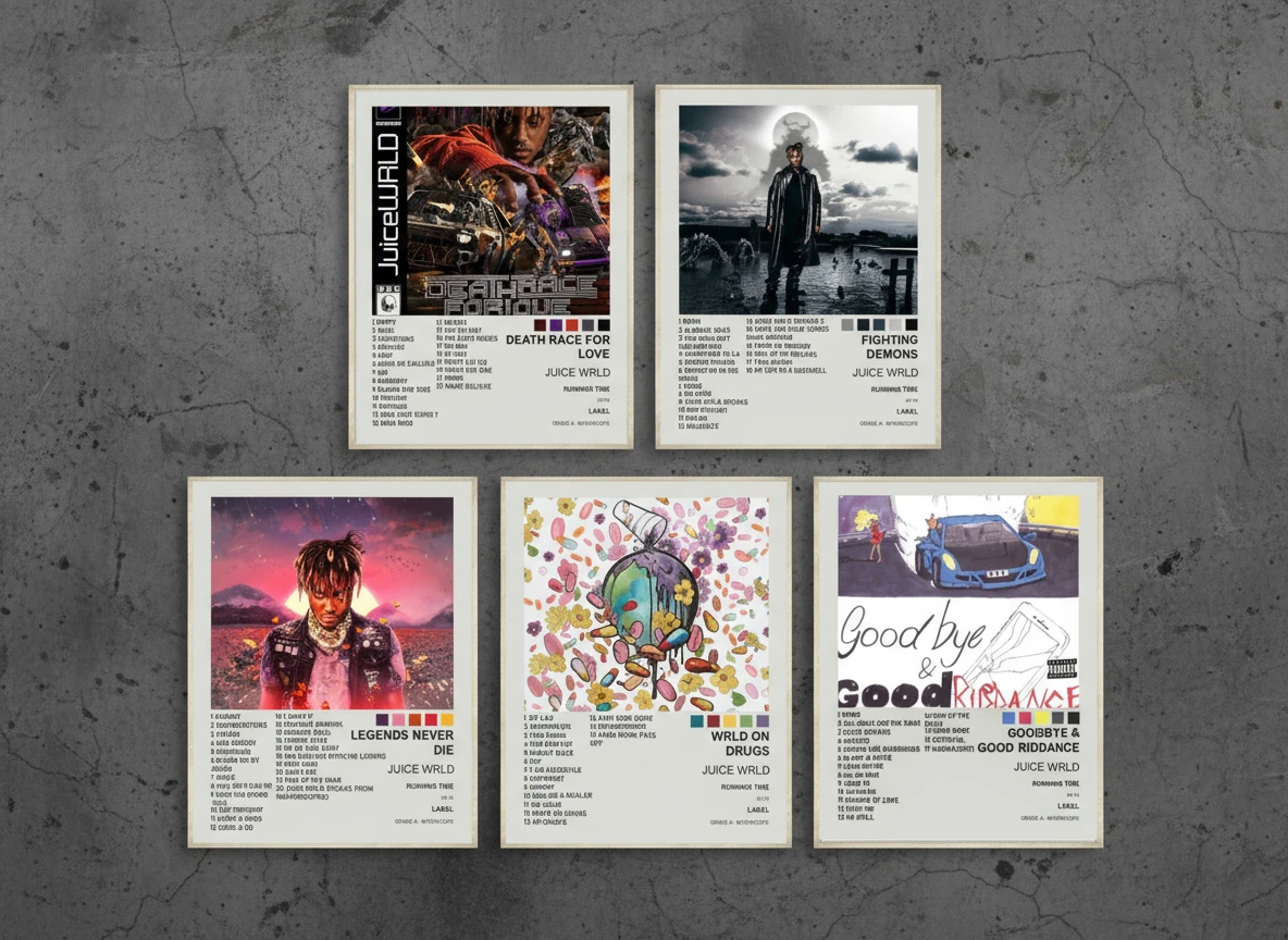 Juice WRLD Legends Never Die Poster Collection - 5 Pcs - Goodbye & Good Riddance, Death Race for Love Art - 8x10" Wall Decor