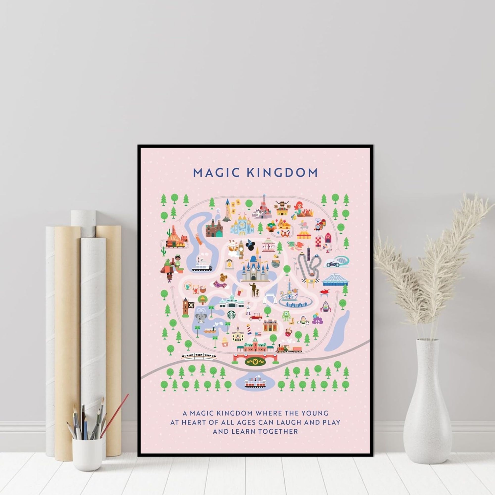 Disneyland Amusement Park Posters - 12x16 Inches UNFRAMED Set of 4 Entertainment Wall Art for Teen Boys Room and Girls Bedroom Decor - Magic Kingdom, Epcot, Hollywood Studios, Animal Kingdom Themed Prints Birthday Gifts for Kids Room and Nursery