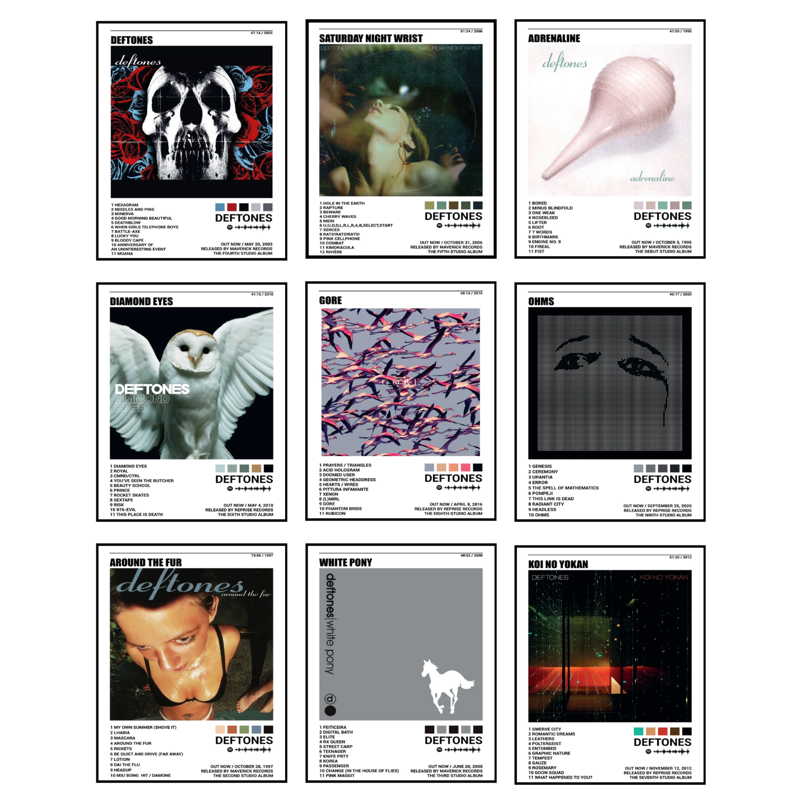 Deftones Full Discography Album Cover Poster Set (9-Pack) - Unframed 8x10" Prints - Perfect for Gallery Walls