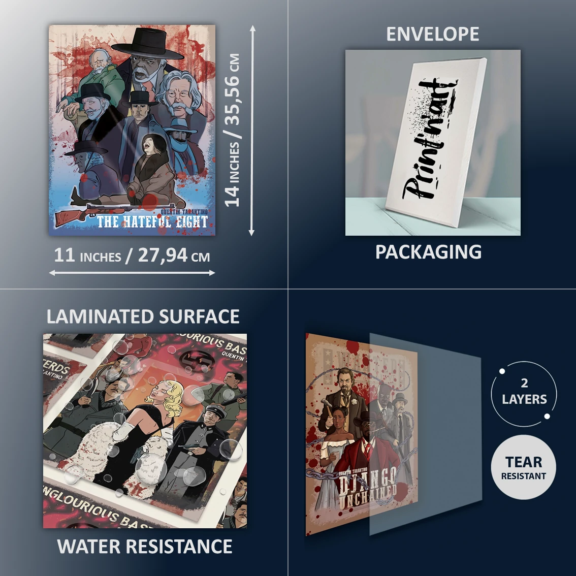 Quentin Tarantino Masterpiece Collection Movie Poster Set (6-Pack) - Pulp Fiction, Kill Bill, Django, Hateful Eight, Inglourious Basterds, Once Upon a Time in Hollywood - 11x14" Unframed Art Print on 350gsm Card)