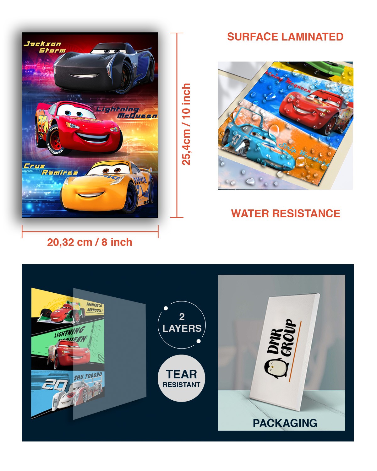 Disney Cars Movie Posters & Prints - 8x10 Inches UNFRAMED Set of 9 Wall Art for Teen Boys Room and Girls Bedroom Decor - Birthday Gifts for Kids Room and Nursery