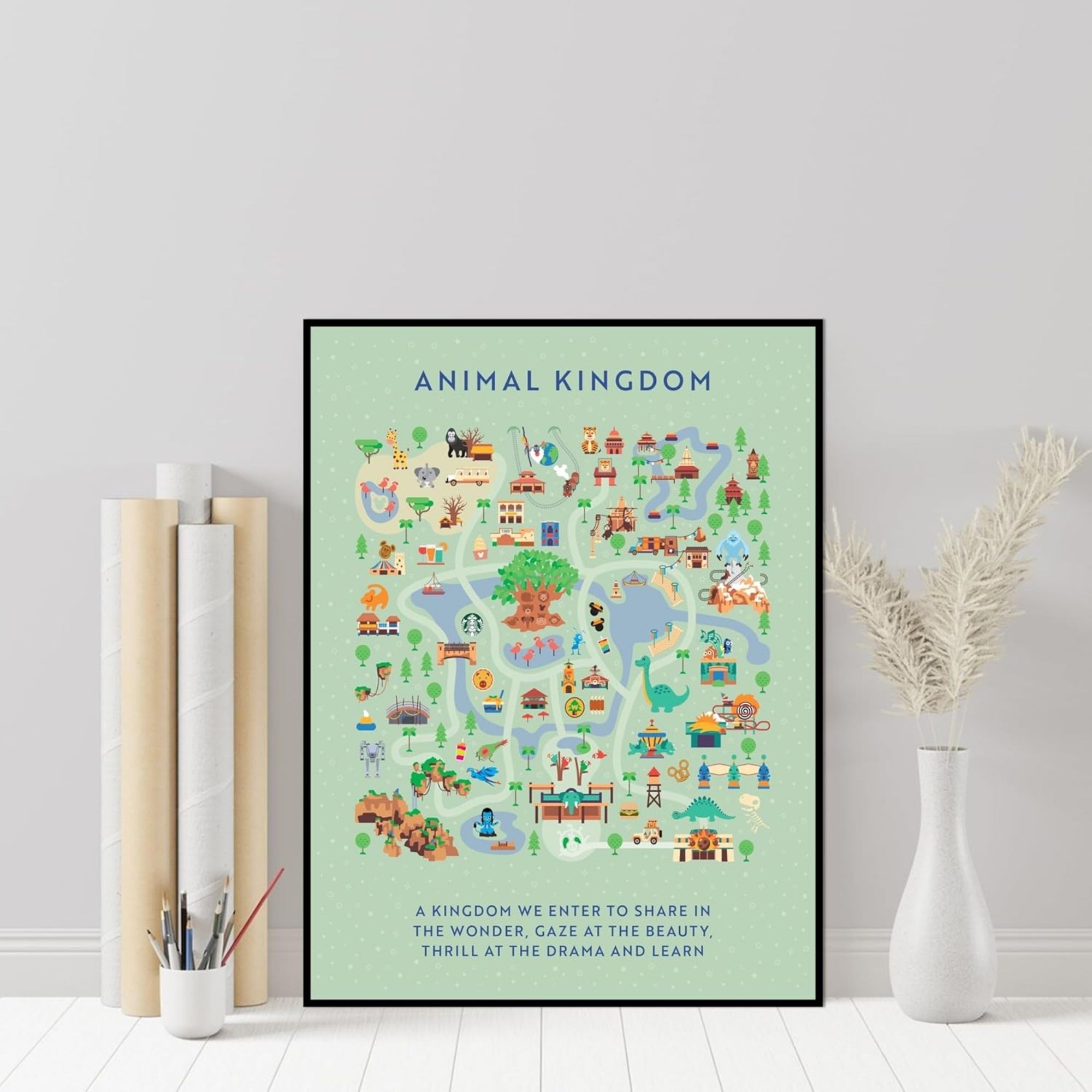 Disneyland Amusement Park Posters - 12x16 Inches UNFRAMED Set of 4 Entertainment Wall Art for Teen Boys Room and Girls Bedroom Decor - Magic Kingdom, Epcot, Hollywood Studios, Animal Kingdom Themed Prints Birthday Gifts for Kids Room and Nursery