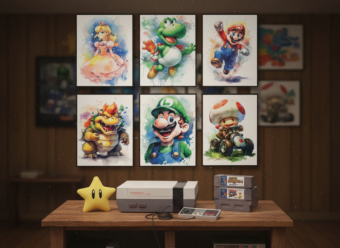 Vintage Super Mario Arcade Cabinet Poster Collection (6-Piece) - 8x10" Unframed Wall Art for Nintendo Gamer Room Decor