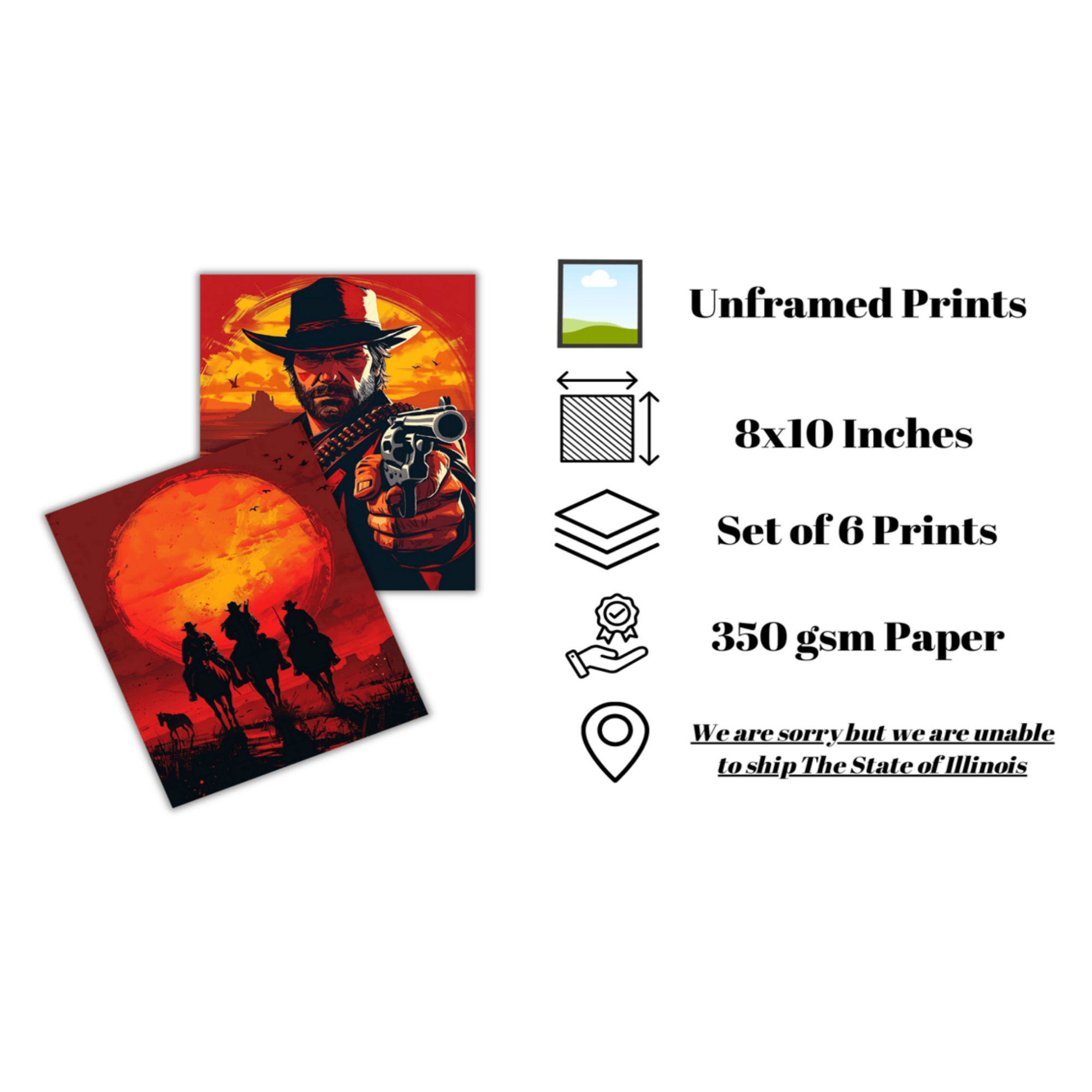 Red Dead Redemption 2 Posters & Prints - 8x10 Inches UNFRAMED Set of 6 Video Game Wall Art for Teen Boys Room and Girls Bedroom Decor - Gamer Room Prints Birthday Gifts for Kids Room and Nursery