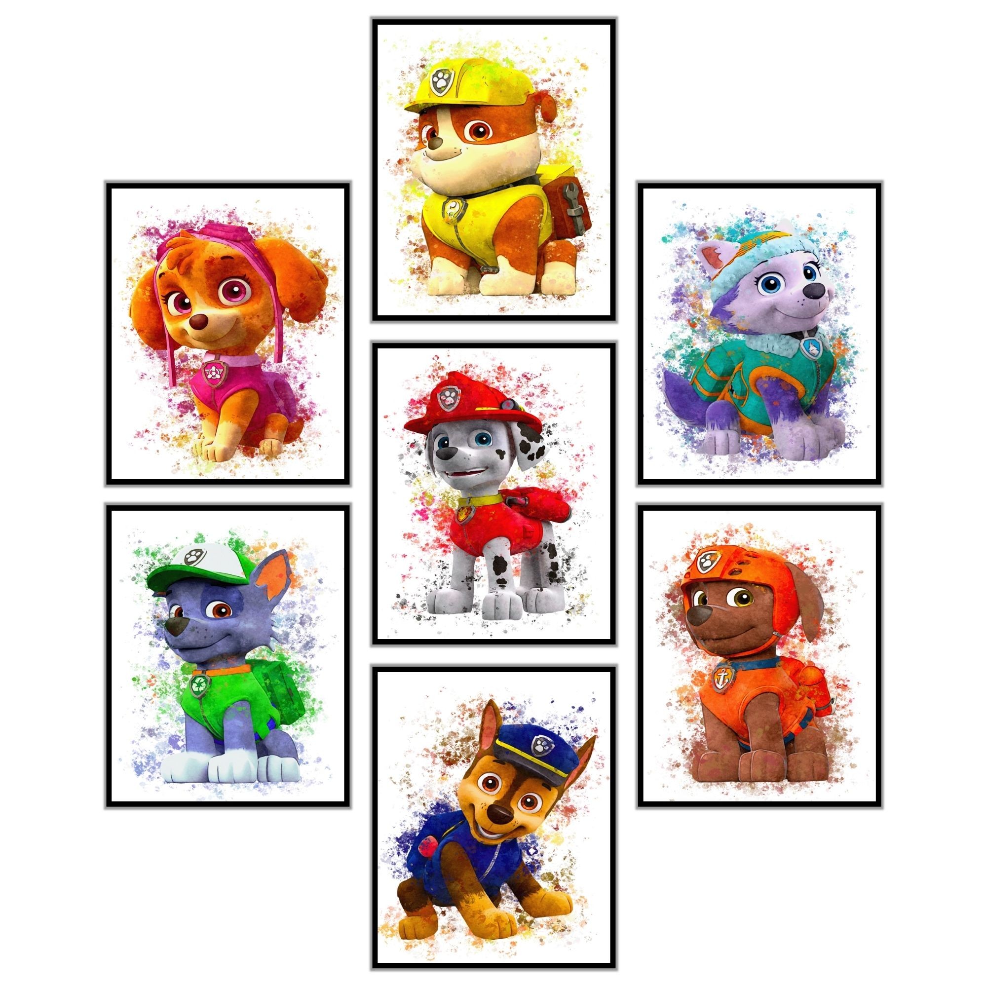 Paw Patrol Posters & Prints - 8x10 Inches UNFRAMED Set of 9 Puppy Wall Art for Teen Boys Room and Girls Bedroom Decor - Rubble, Zuma, Skye, Rocky,Marshall, Everest, Chase, Ryder Prints Birthday Gifts for Kids Room and Nursery