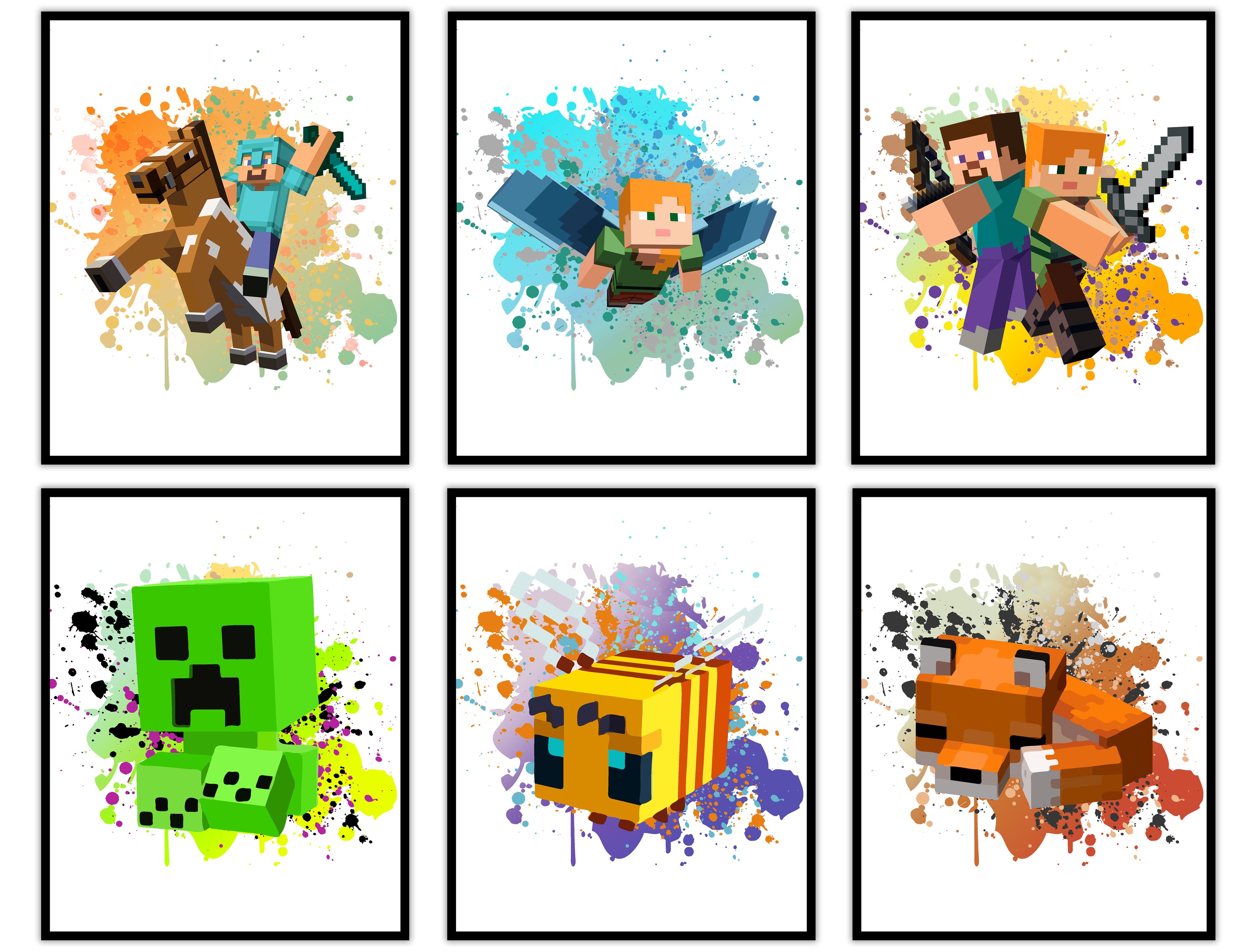 Minecraft Video Game Posters & Prints - 8x10 Inches UNFRAMED Set of 6 Wall Art for Teen Boys Room and Girls Bedroom Decor - Birthday Gifts for Kids Room and Nursery