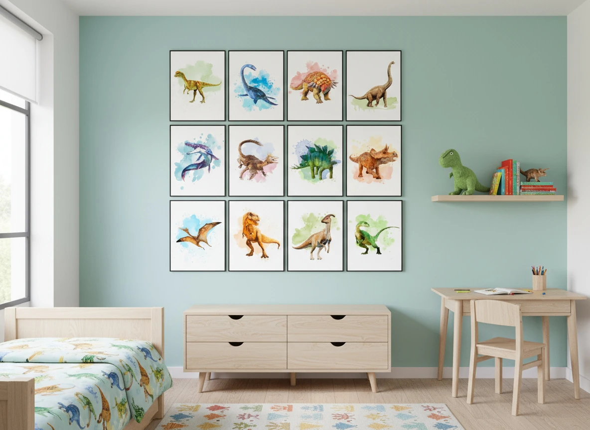 Mega Dinosaur Wall Art Poster Set - 12-Pack - T-Rex, Triceratops, Stegosaurus Prints - 8x10" Unframed Art for Kids Room & Nursery Decor)