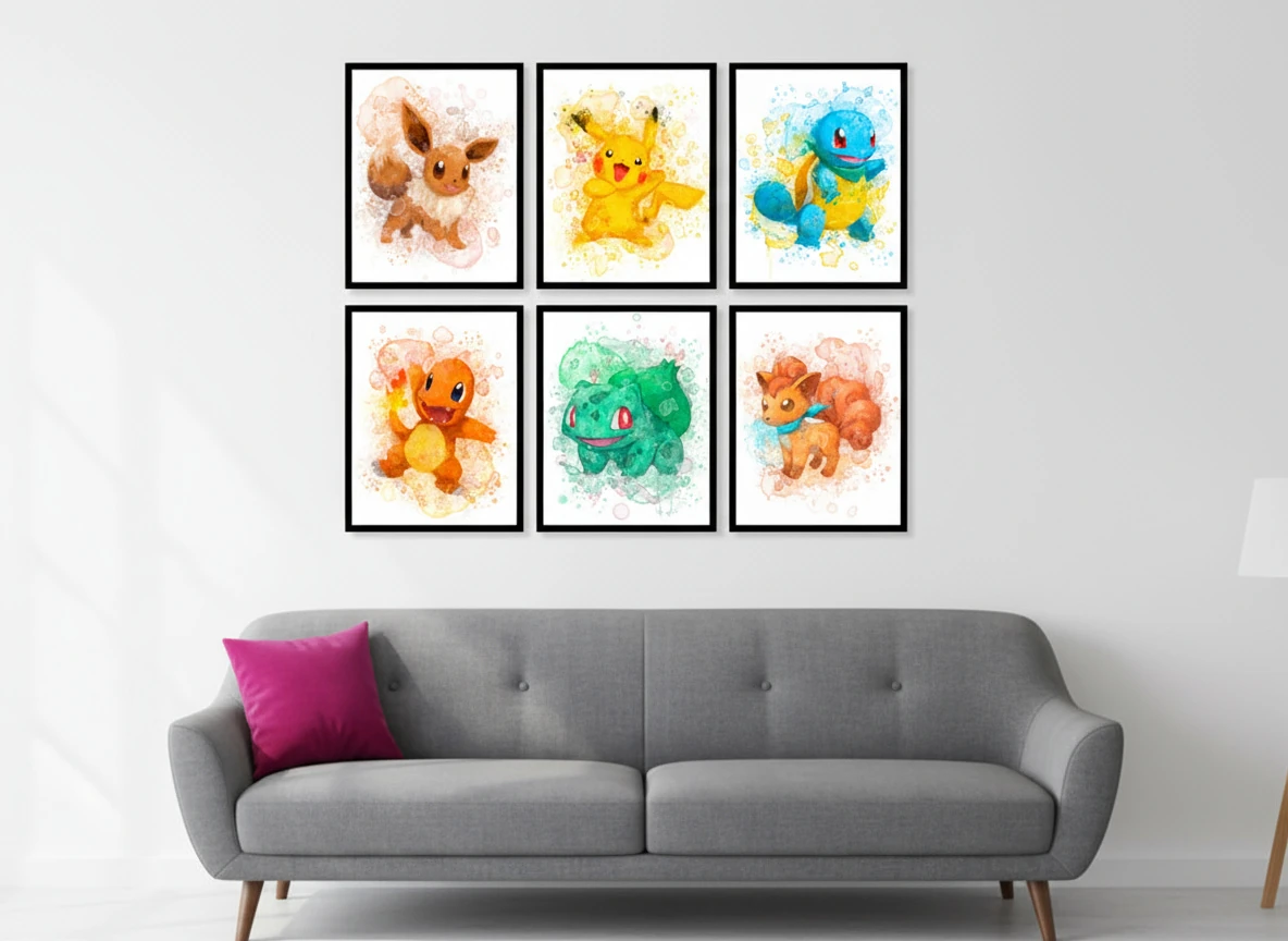 Vintage Pokémon Arcade Cabinet Poster Collection (6-Piece) - 8x10" Unframed Wall Art for Gamer Room Decor