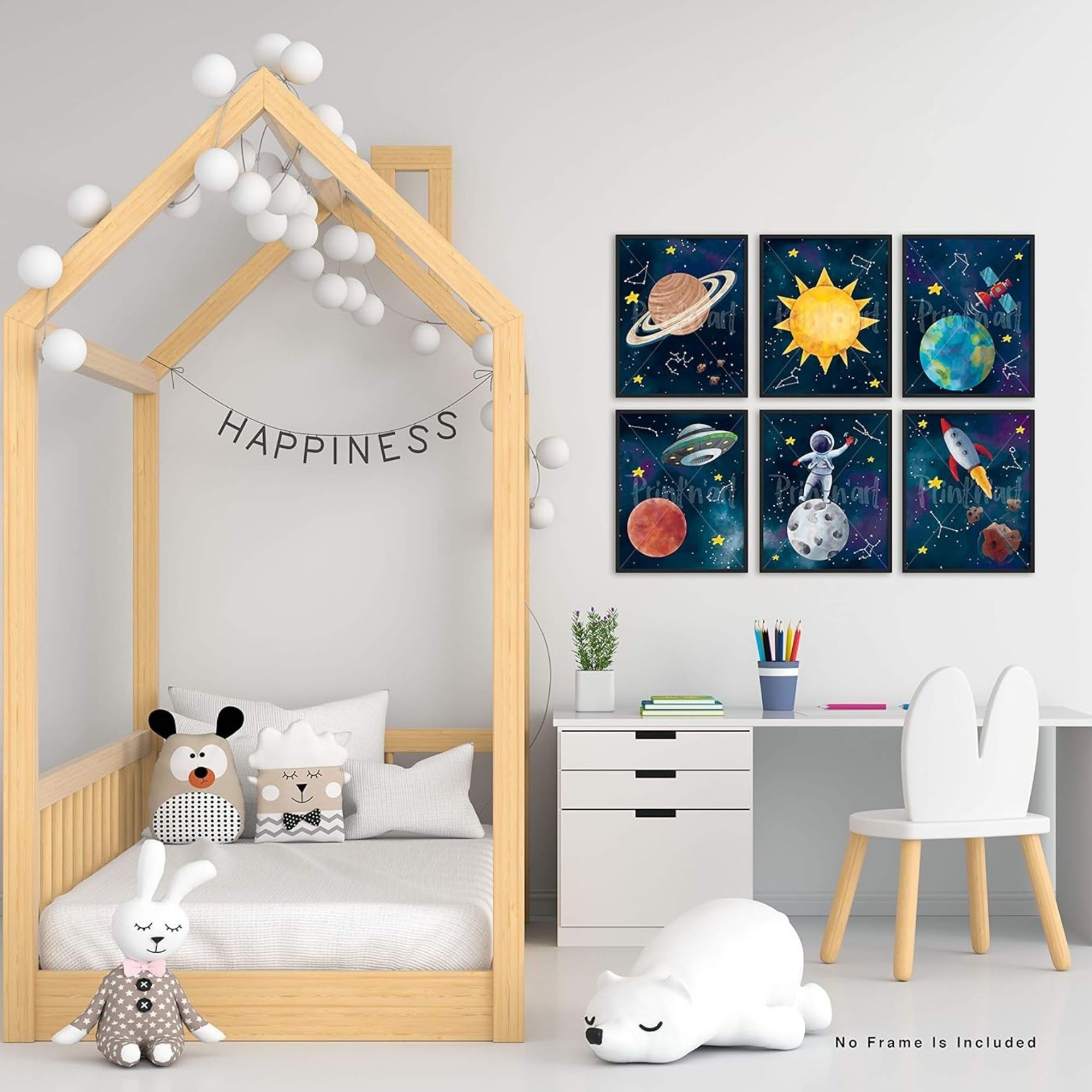 Outer Space Posters & Prints - 8x10 Inches UNFRAMED Set of 6 Universe Wall Art for Teen Boys Room and Girls Bedroom Decor - Earth, Sun, Moon, Saturn, Rocket, Stars, Astronout, Red Planet Prints Birthday Gifts for Kids Room and Nursery