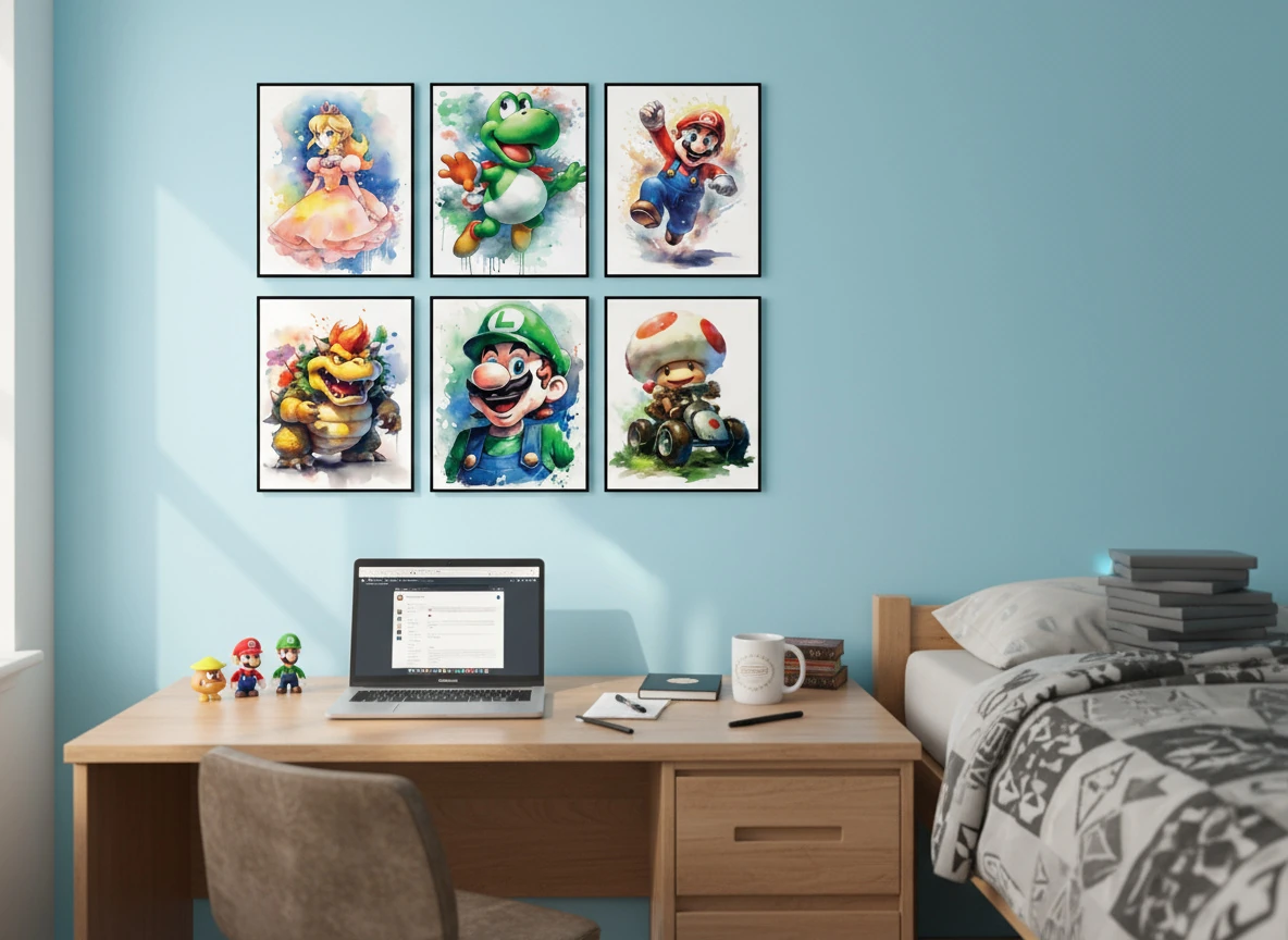 Vintage Super Mario Arcade Cabinet Poster Collection (6-Piece) - 8x10" Unframed Wall Art for Nintendo Gamer Room Decor