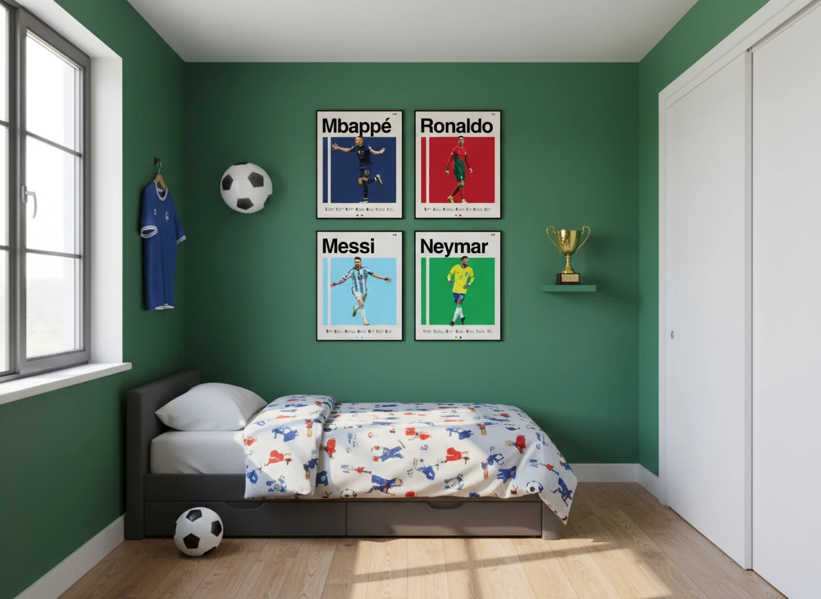 The GOATs of Football Poster Collection (4-Piece) - CR7, Leo Messi, Neymar Jr, Mbappé Wall Art - 8x10" Unframed Prints