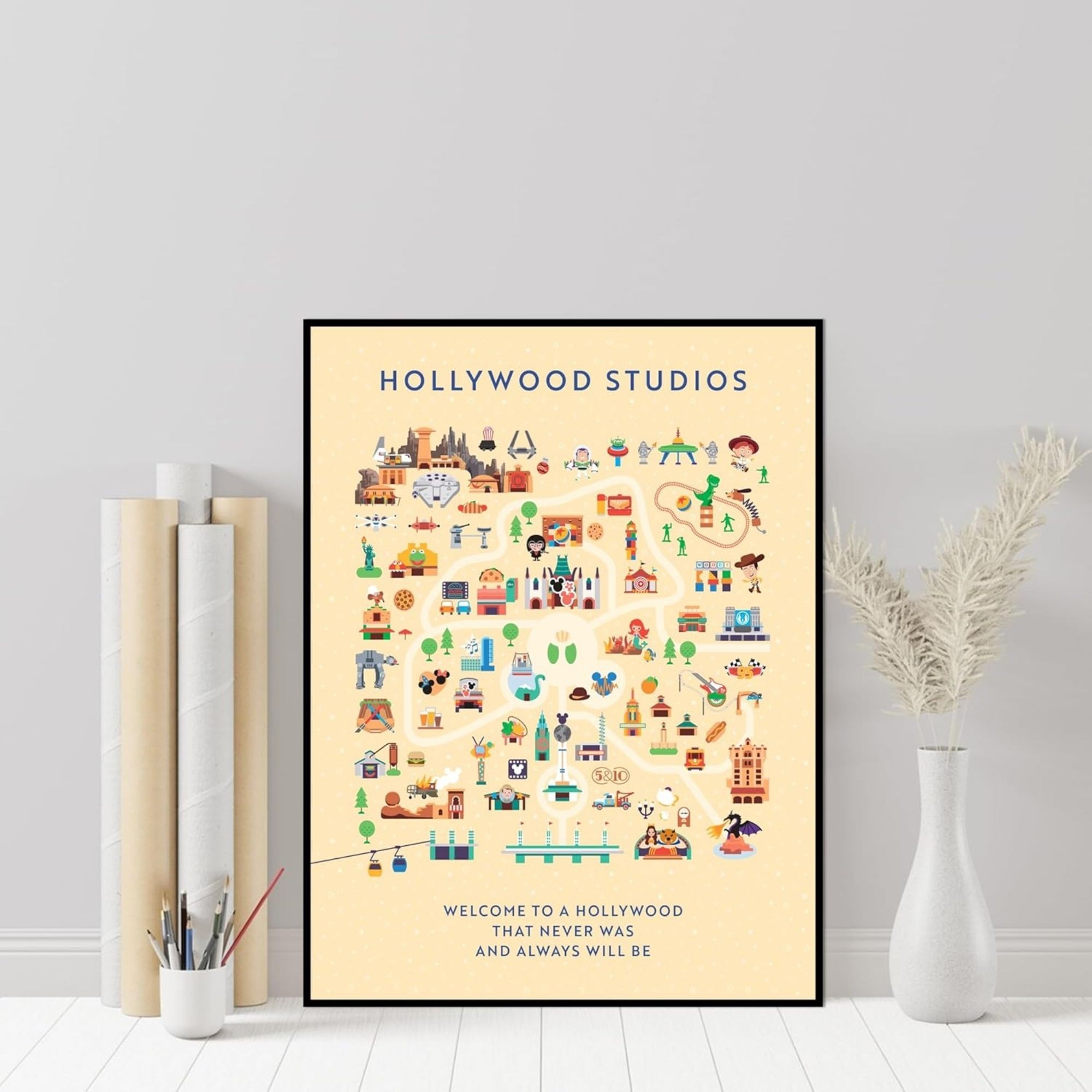 Disneyland Amusement Park Posters - 12x16 Inches UNFRAMED Set of 4 Entertainment Wall Art for Teen Boys Room and Girls Bedroom Decor - Magic Kingdom, Epcot, Hollywood Studios, Animal Kingdom Themed Prints Birthday Gifts for Kids Room and Nursery