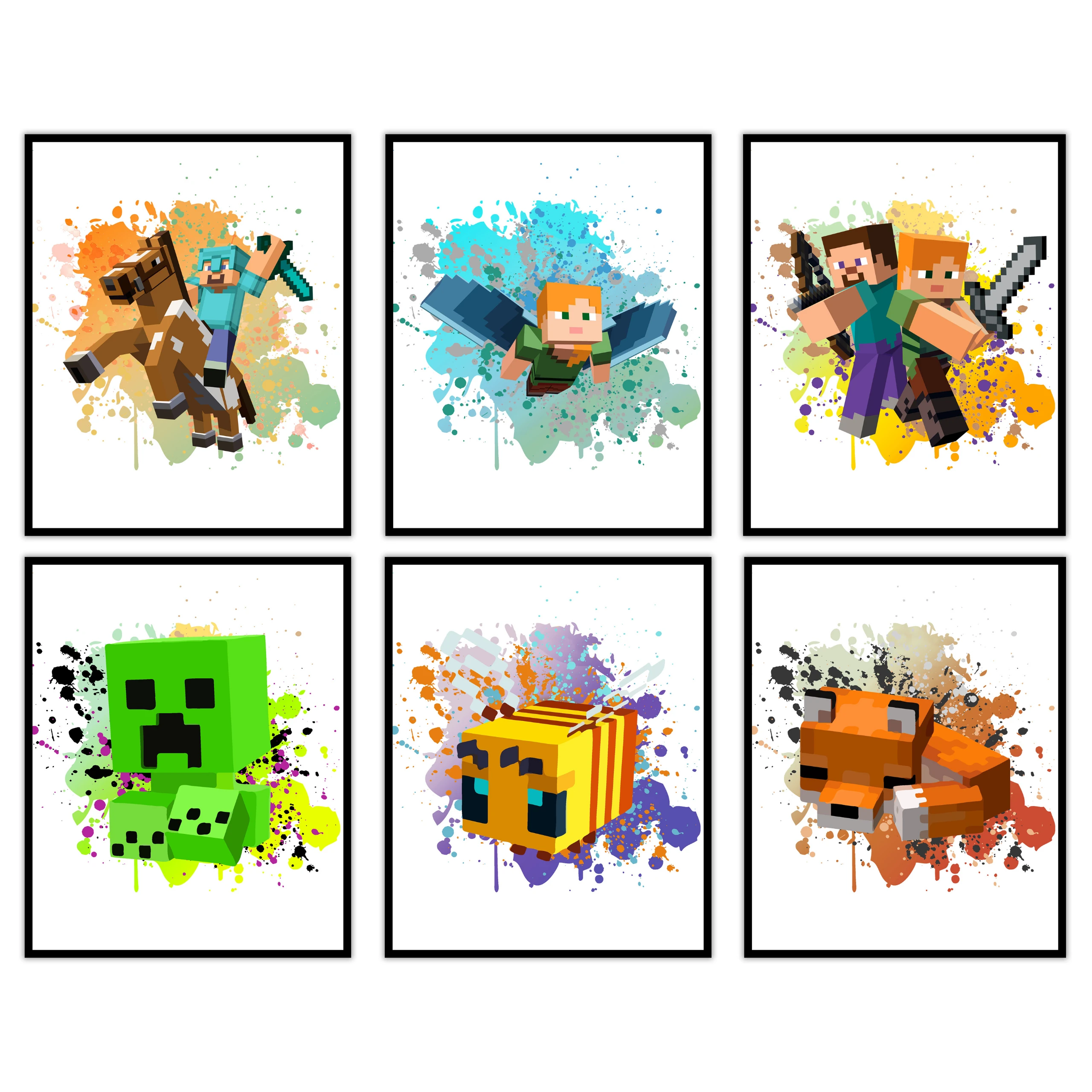 Minecraft Video Game Posters & Prints - 8x10 Inches UNFRAMED Set of 6 Wall Art for Teen Boys Room and Girls Bedroom Decor - Birthday Gifts for Kids Room and Nursery