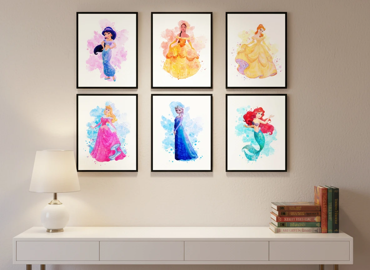 Ultimate Disney Princess Collection - 9 Pcs - Ariel, Cinderella, Belle Prints - 8x10" Unframed Art for Girls Room & Nursery Decor