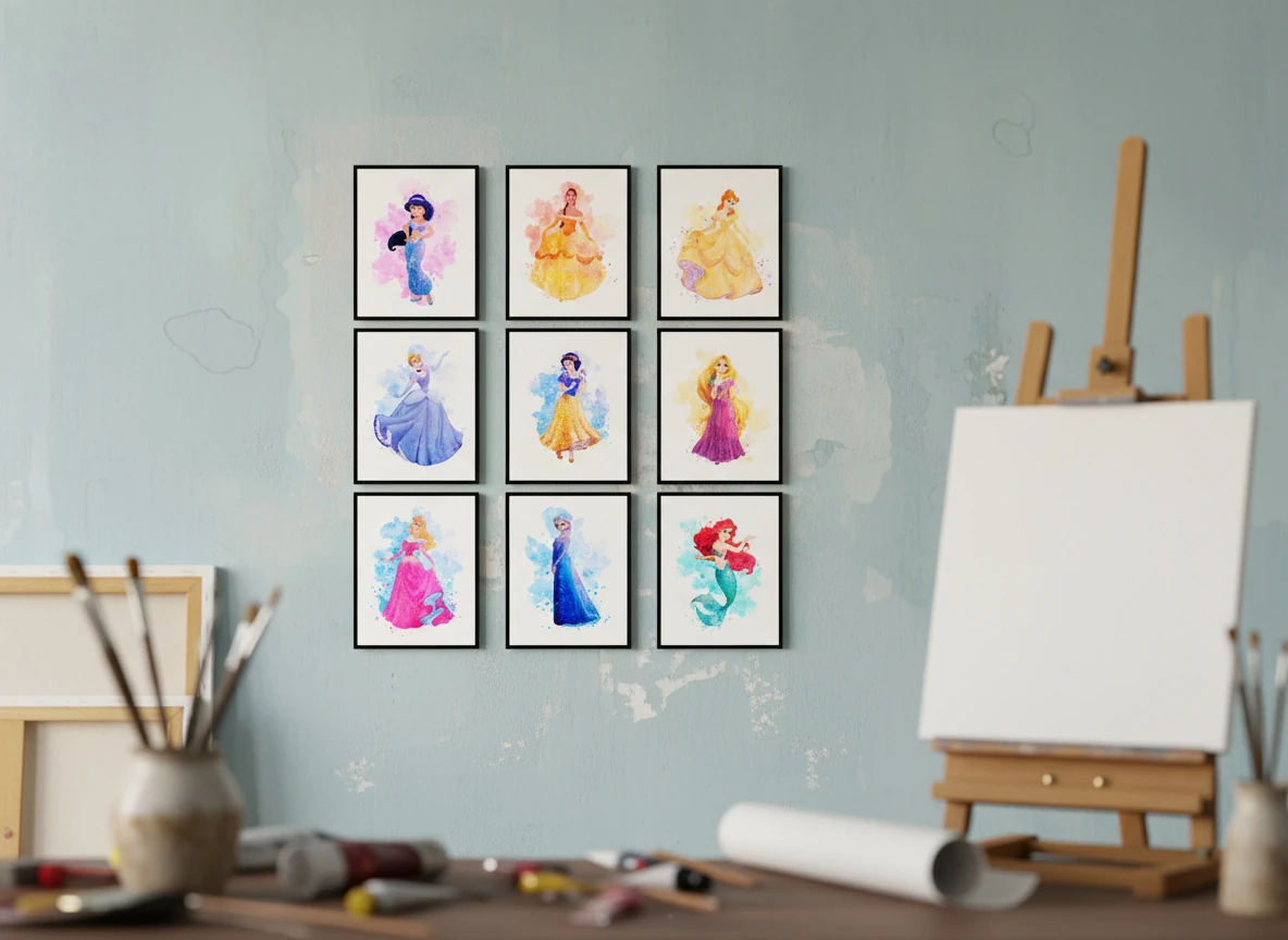Ultimate Disney Princess Collection - 9 Pcs - Ariel, Cinderella, Belle Prints - 8x10" Unframed Art for Girls Room & Nursery Decor