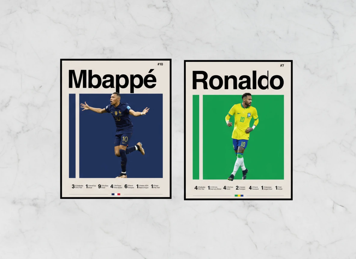 The GOATs of Football Poster Collection (4-Piece) - CR7, Leo Messi, Neymar Jr, Mbappé Wall Art - 8x10" Unframed Prints