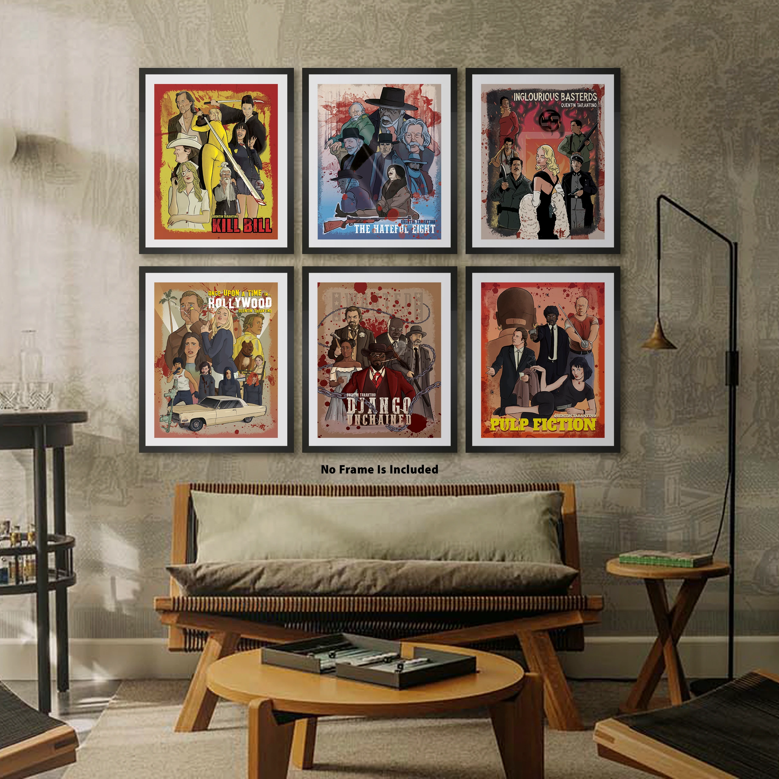 Quentin Tarantino Masterpiece Collection Movie Poster Set (6-Pack) - Pulp Fiction, Kill Bill, Django, Hateful Eight, Inglourious Basterds, Once Upon a Time in Hollywood - 11x14" Unframed Art Print on 350gsm Card)