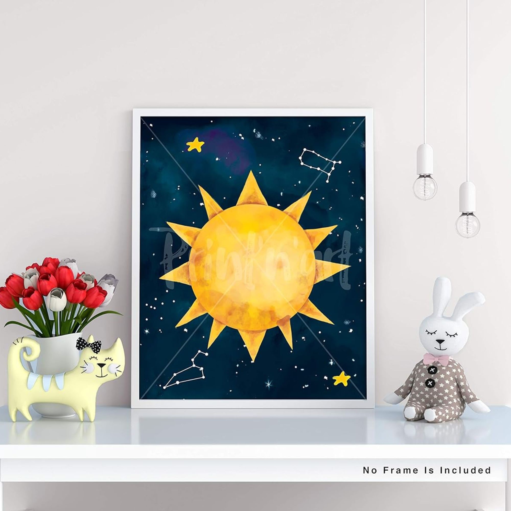Outer Space Posters & Prints - 8x10 Inches UNFRAMED Set of 6 Universe Wall Art for Teen Boys Room and Girls Bedroom Decor - Earth, Sun, Moon, Saturn, Rocket, Stars, Astronout, Red Planet Prints Birthday Gifts for Kids Room and Nursery