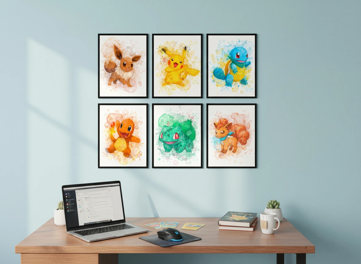Vintage Pokémon Arcade Cabinet Poster Collection (6-Piece) - 8x10" Unframed Wall Art for Gamer Room Decor