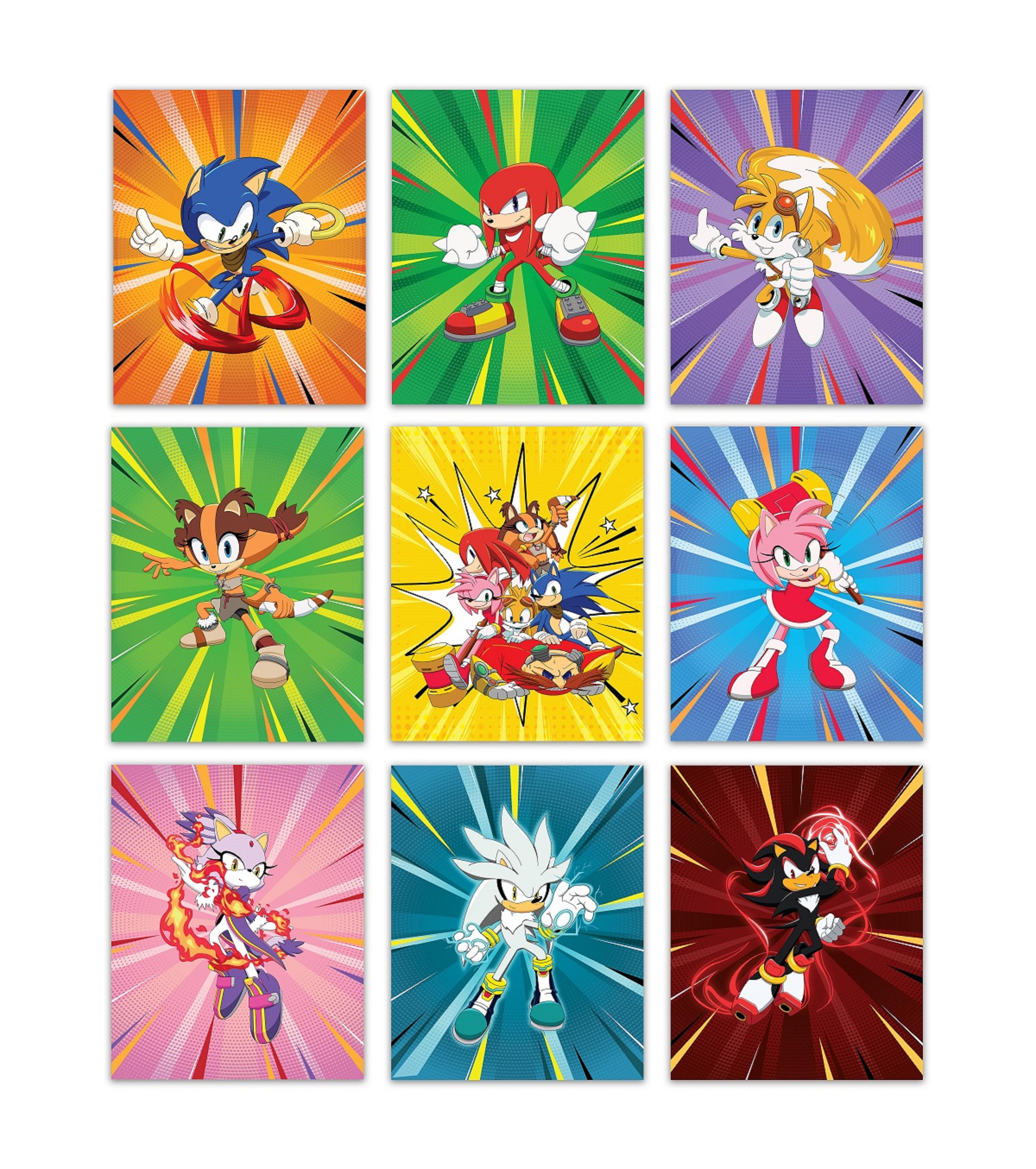Sonic The Hedgehog Posters & Prints - 8x10 Inches UNFRAMED Set of 9 Wall Art for Teen Boys Room and Girls Bedroom Decor - Birthday Gifts for Kids Room and Nursery