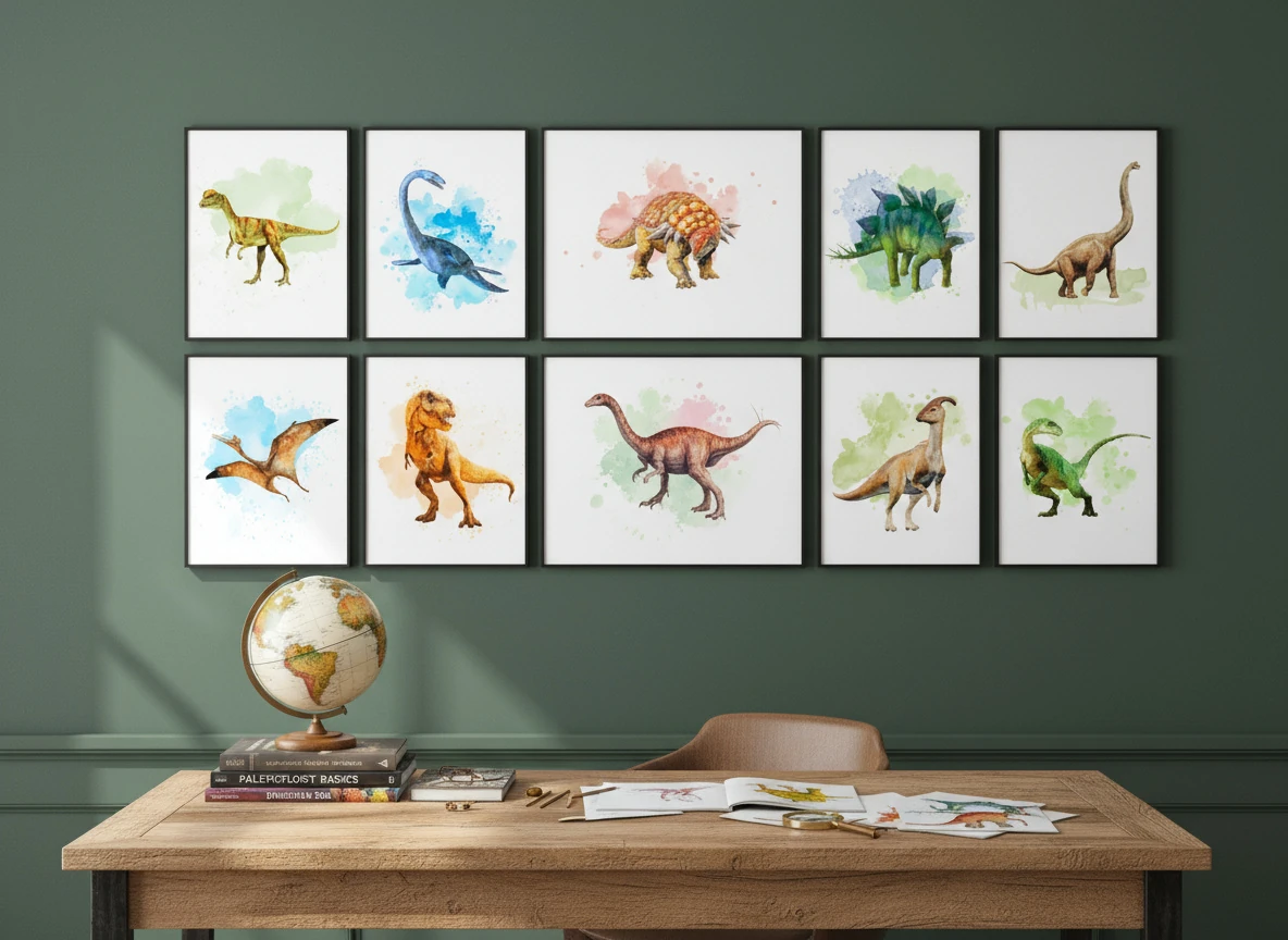 Mega Dinosaur Wall Art Poster Set - 12-Pack - T-Rex, Triceratops, Stegosaurus Prints - 8x10" Unframed Art for Kids Room & Nursery Decor)