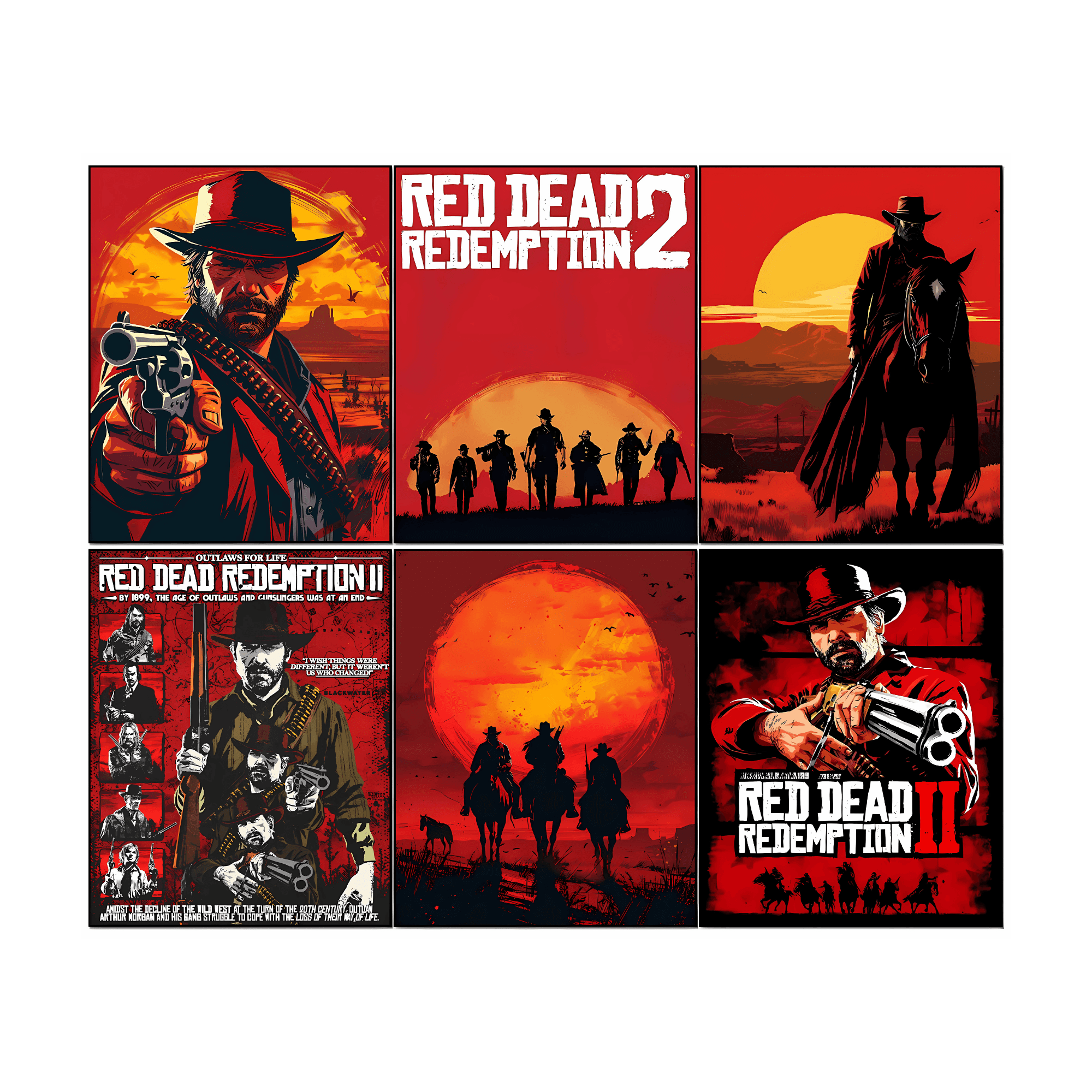 Red Dead Redemption 2 Posters & Prints - 8x10 Inches UNFRAMED Set of 6 Video Game Wall Art for Teen Boys Room and Girls Bedroom Decor - Gamer Room Prints Birthday Gifts for Kids Room and Nursery