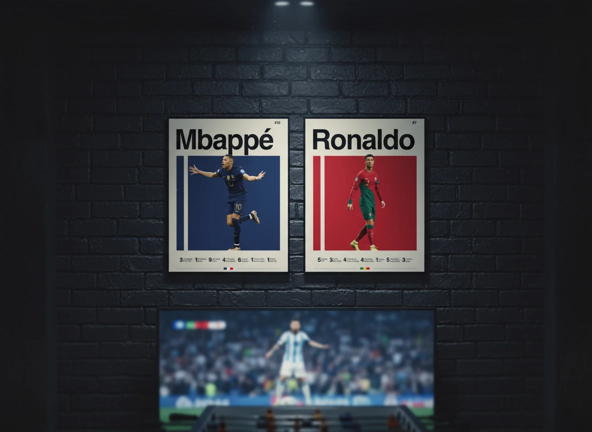 The GOATs of Football Poster Collection (4-Piece) - CR7, Leo Messi, Neymar Jr, Mbappé Wall Art - 8x10" Unframed Prints