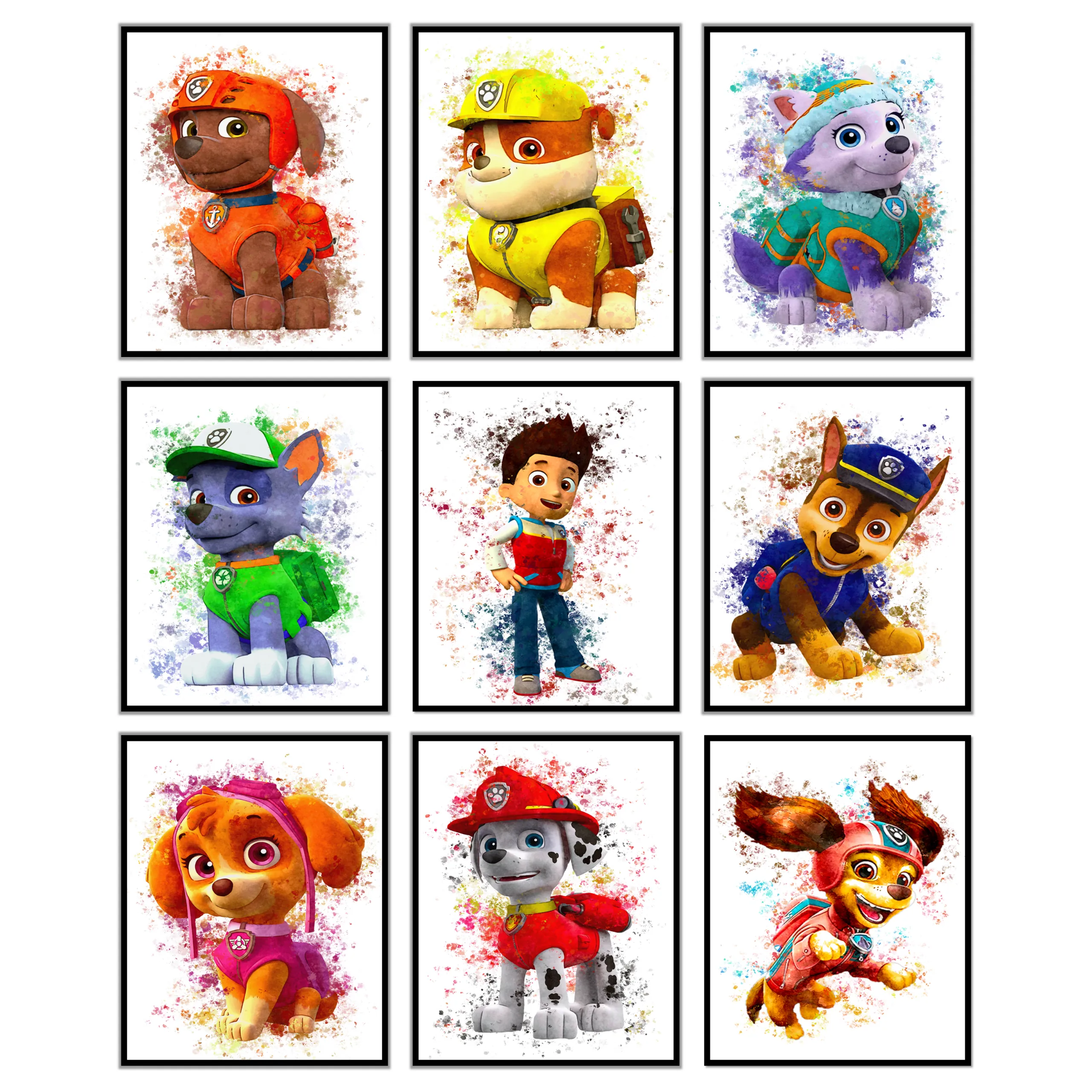Paw Adventure Puppy Wall Art Set – 9-Pack 8x10 Inch Unframed Prints – Cute Inspirational Dog Hero Posters for Kids Bedroom, Playroom & Nursery Decor – Fun Cartoon Animal Wall Art Gift for Boys & Girls