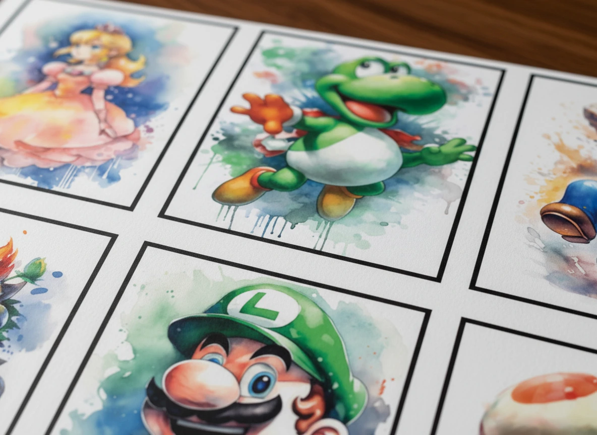 Vintage Super Mario Arcade Cabinet Poster Collection (6-Piece) - 8x10" Unframed Wall Art for Nintendo Gamer Room Decor