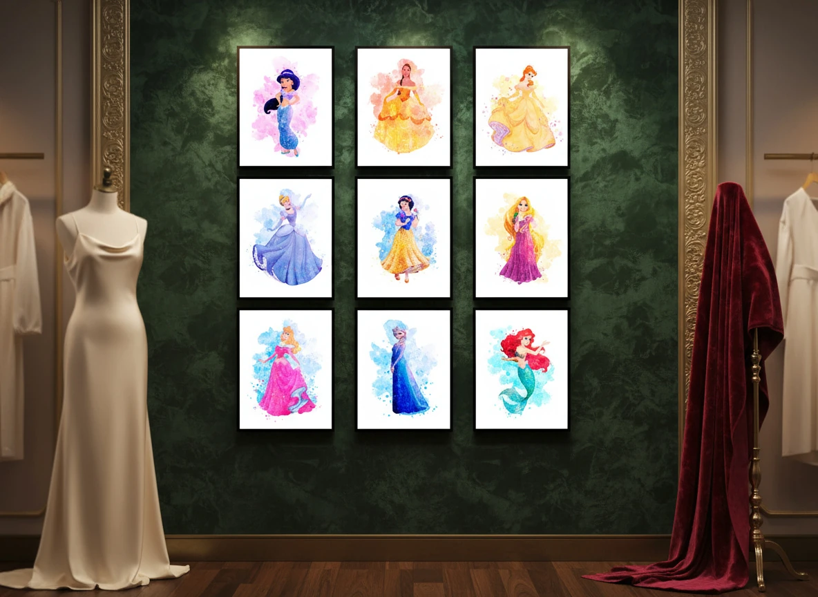 Ultimate Disney Princess Collection - 9 Pcs - Ariel, Cinderella, Belle Prints - 8x10" Unframed Art for Girls Room & Nursery Decor