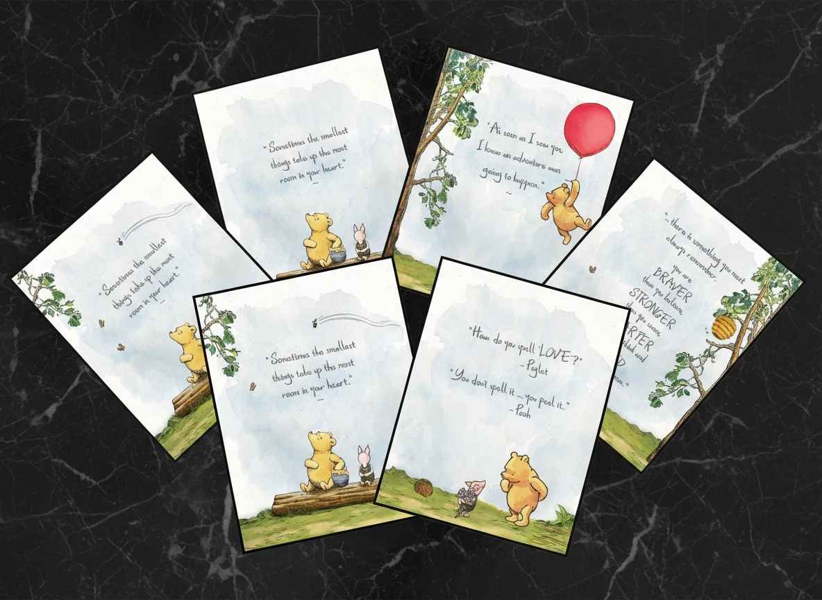 Vintage Winnie the Pooh & Friends Watercolor Prints - 6 Pcs - Piglet, Tigger, Eeyore Art - 8x10" Unframed Wall Decor