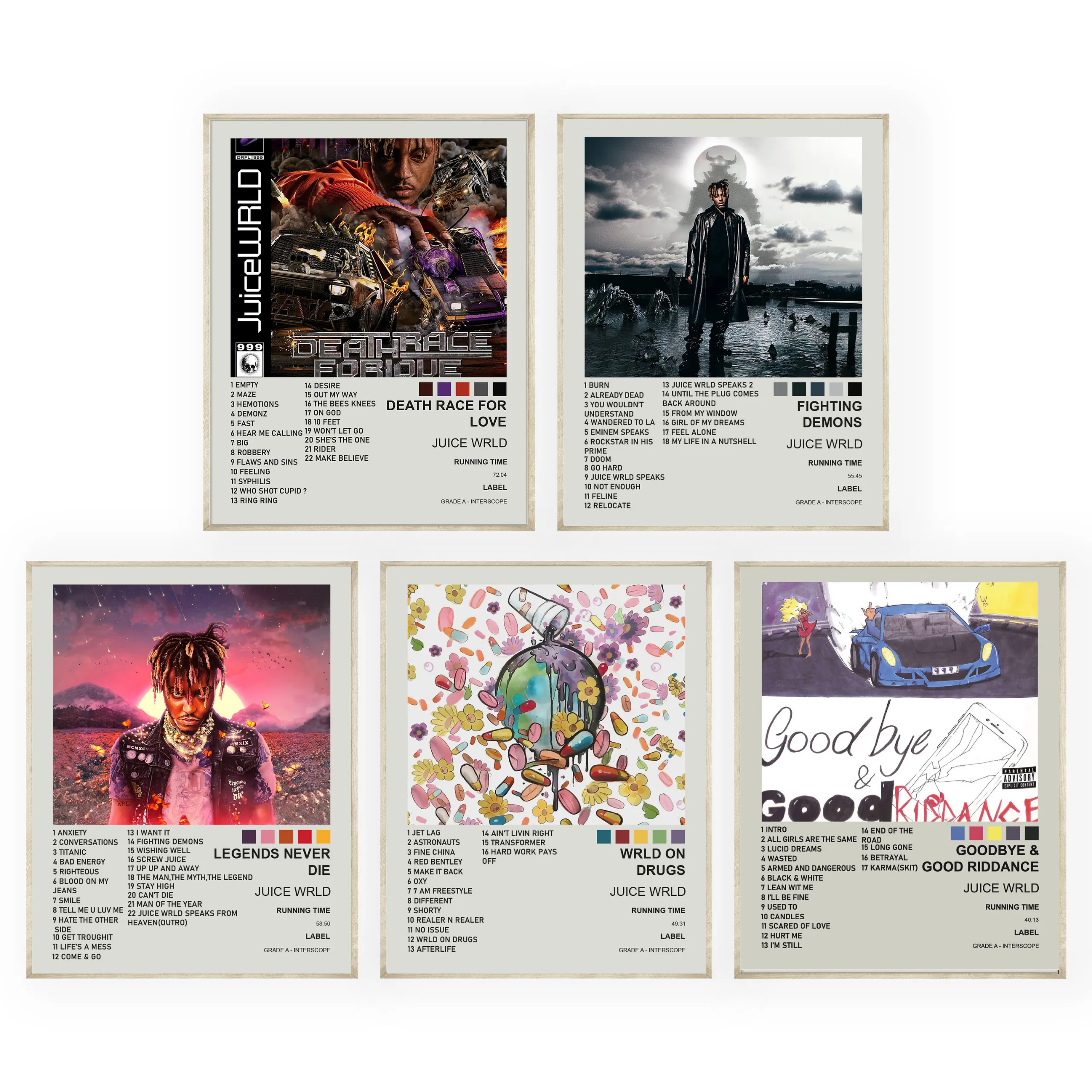 Juice WRLD Legends Never Die Poster Collection - 5 Pcs - Goodbye & Good Riddance, Death Race for Love Art - 8x10" Wall Decor