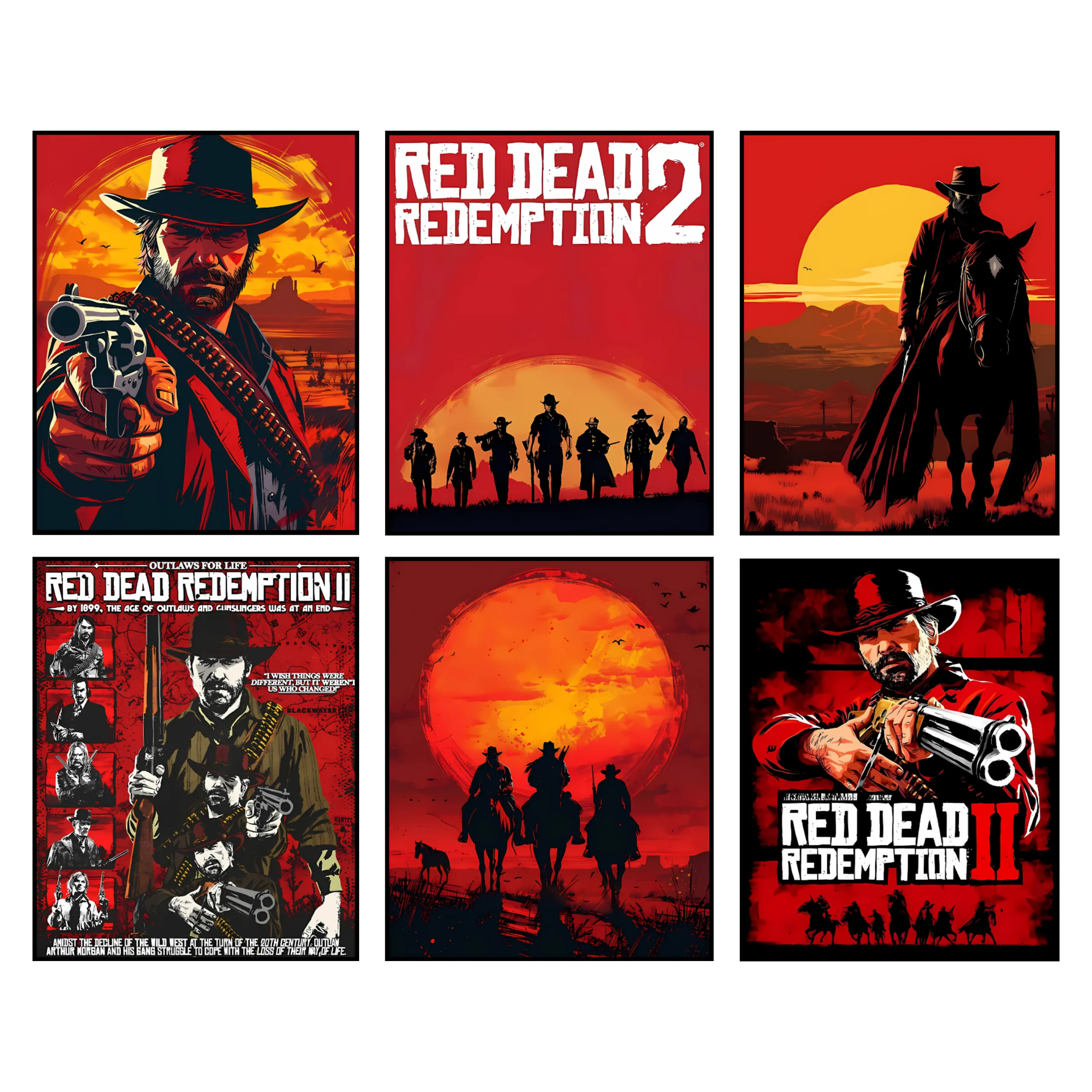 Red Dead Redemption 2 Posters & Prints - 8x10 Inches UNFRAMED Set of 6 Video Game Wall Art for Teen Boys Room and Girls Bedroom Decor - Gamer Room Prints Birthday Gifts for Kids Room and Nursery