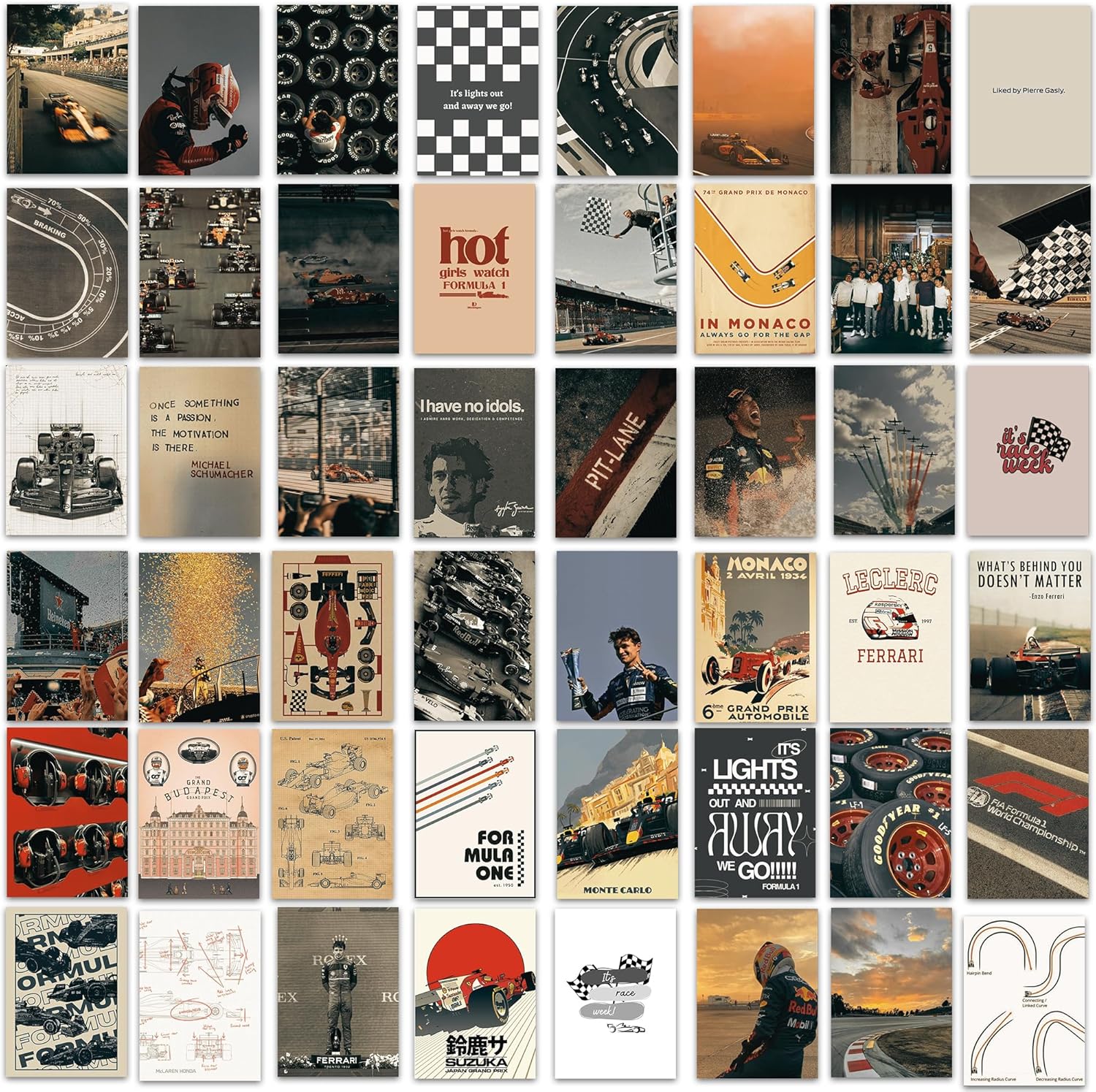 Ultimate F1 Racing Poster Set (48-Piece) - Grand Prix, Vintage Cars, Drivers - 4x6" Photo Prints for Dorm & Man Cave Decor