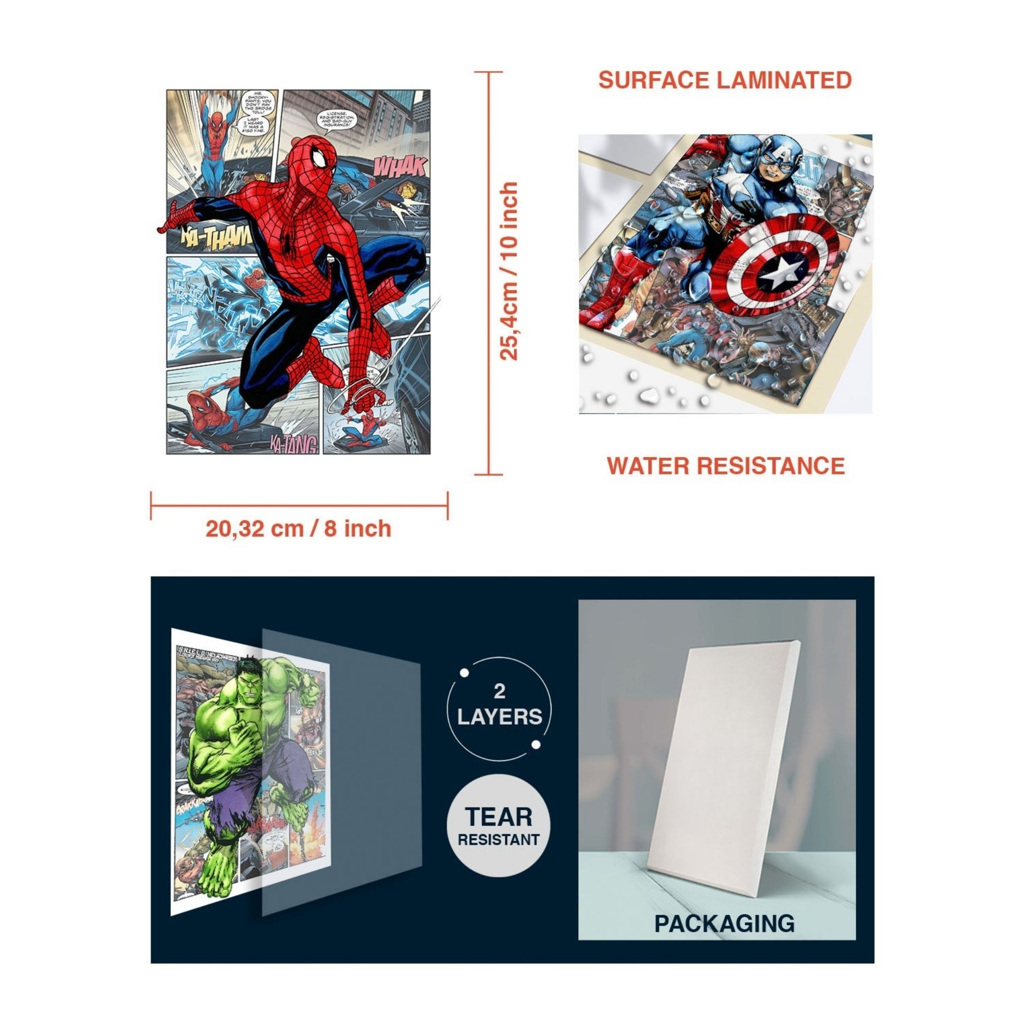 Superhero Marvel Avengers Colored Posters & Prints - 8x10 Inches UNFRAMED Set of 9 Wall Art for Teen Boys Room and Girls Bedroom Decor - Birthday Gifts for Kids Room and Nursery.