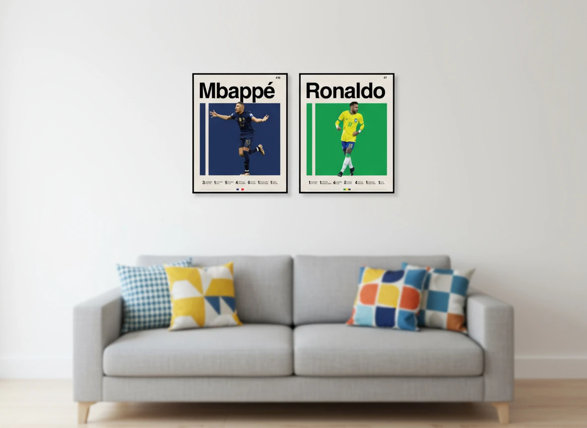 The GOATs of Football Poster Collection (4-Piece) - CR7, Leo Messi, Neymar Jr, Mbappé Wall Art - 8x10" Unframed Prints